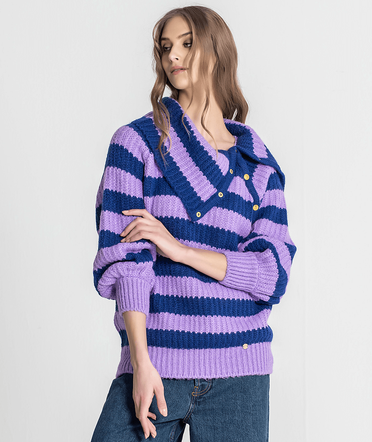Camisola com riscas e molas na gola RÜGA