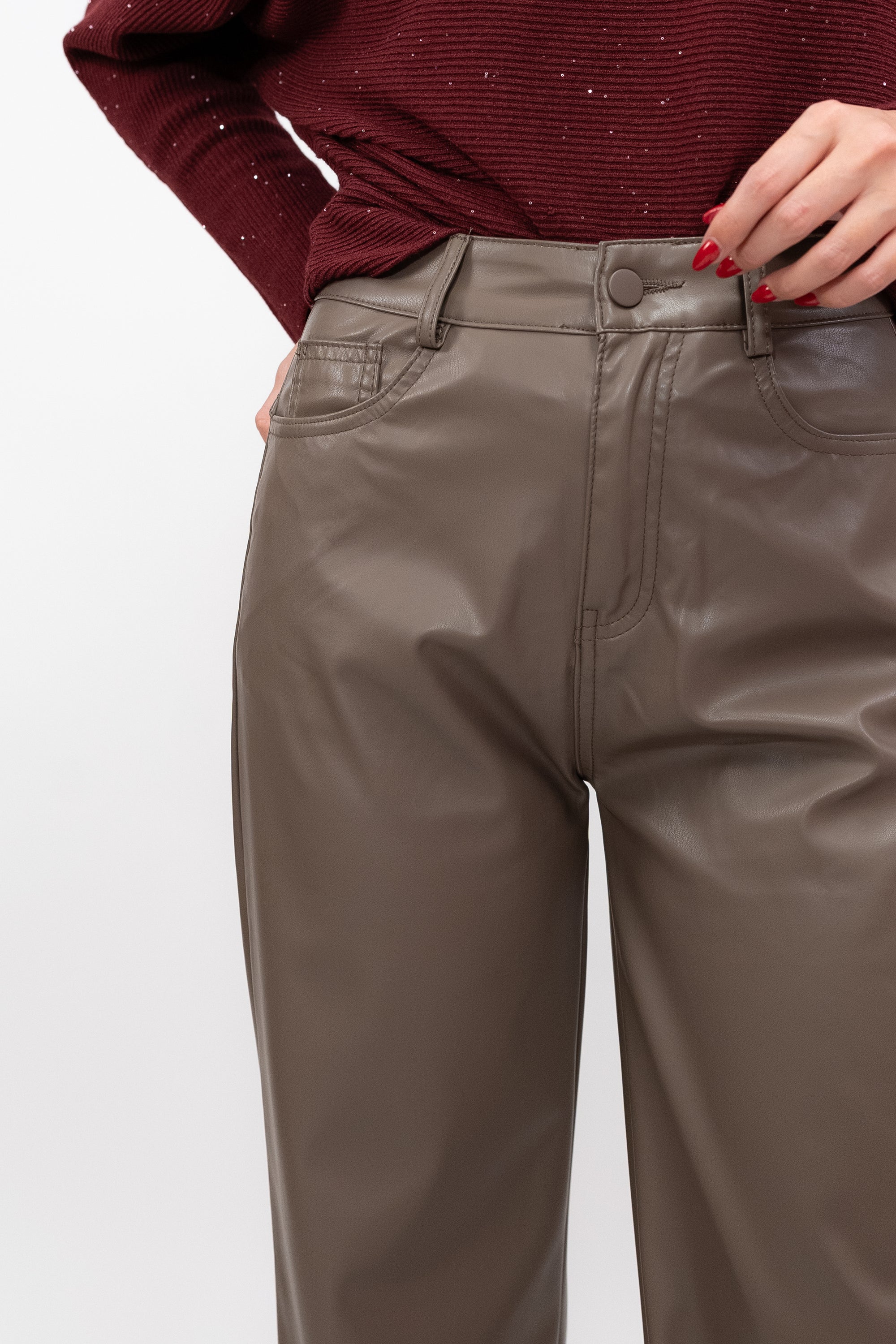 Wide-cut faux leather trousers