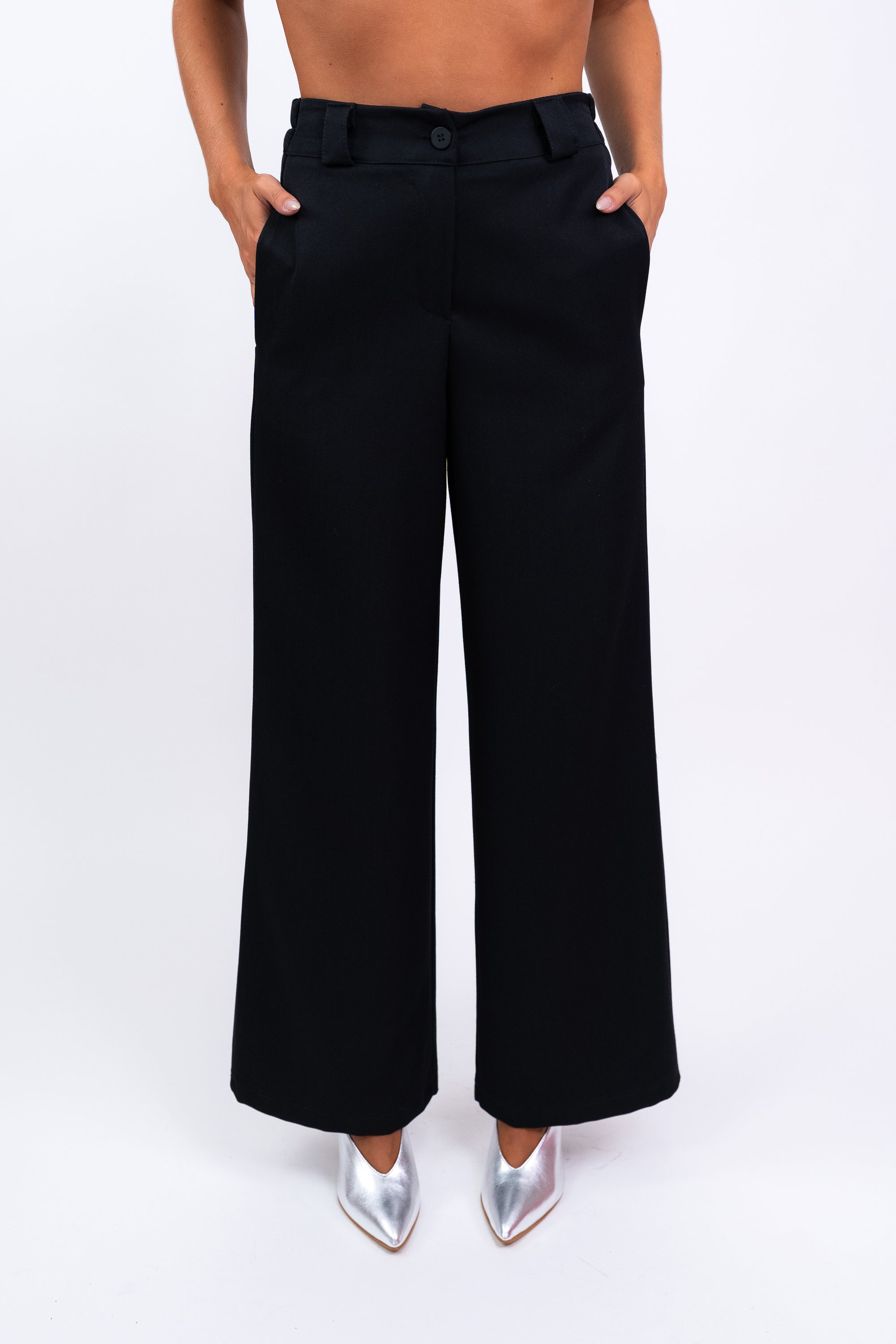 Straight-Cut Wide-Leg Trousers