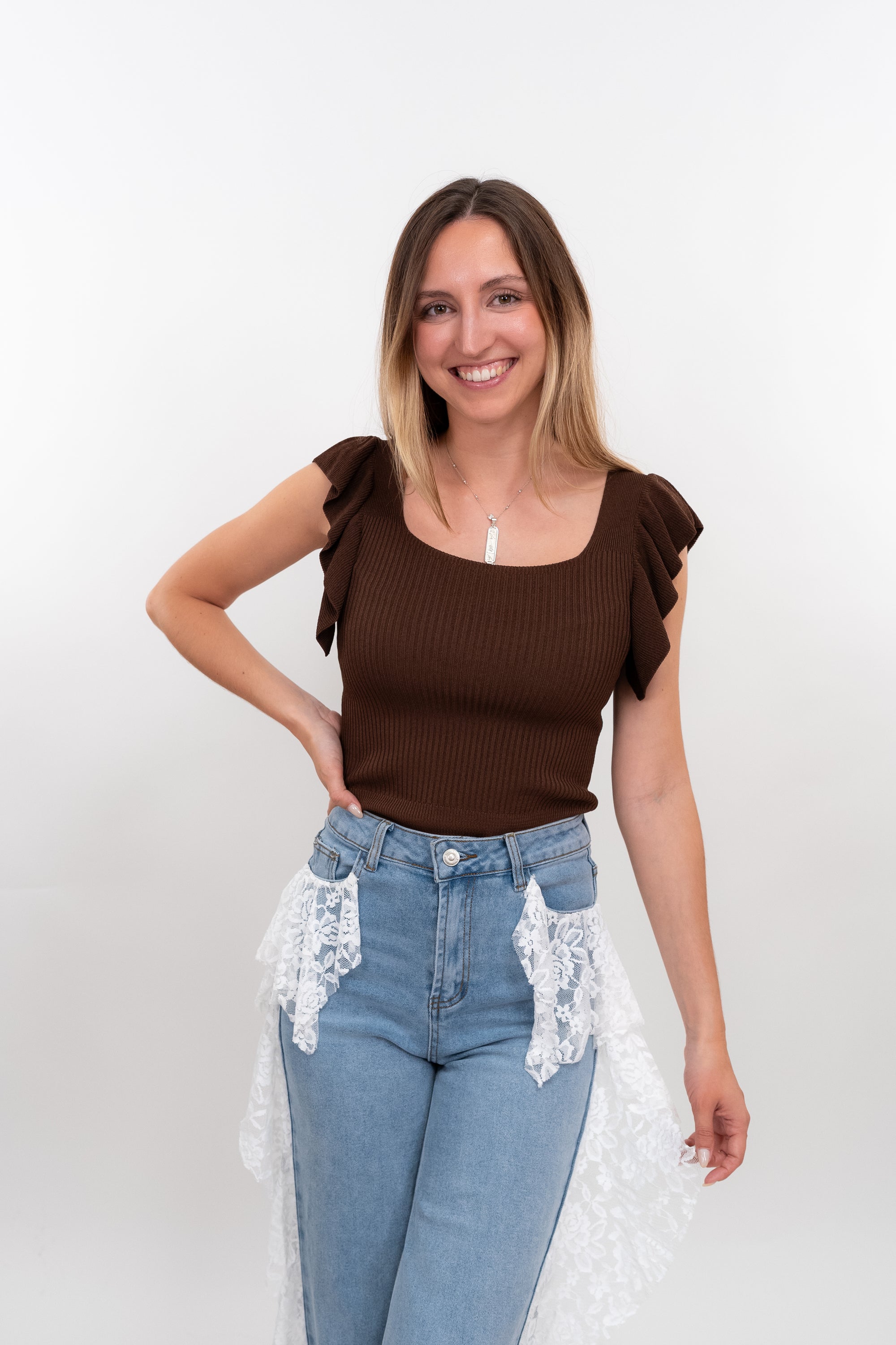 Top de linha canelada