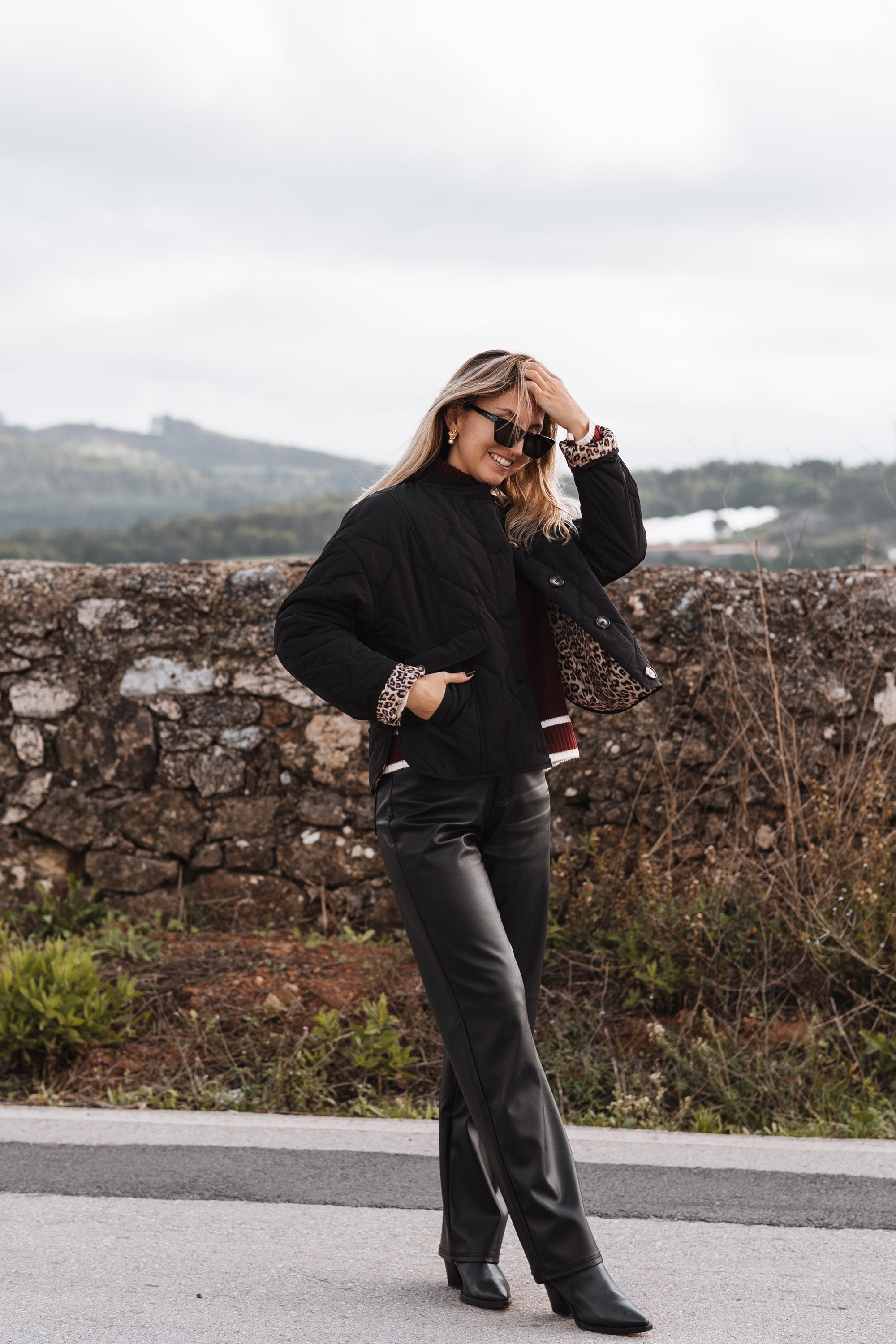 Bomber Jacket with Animal Print Lining