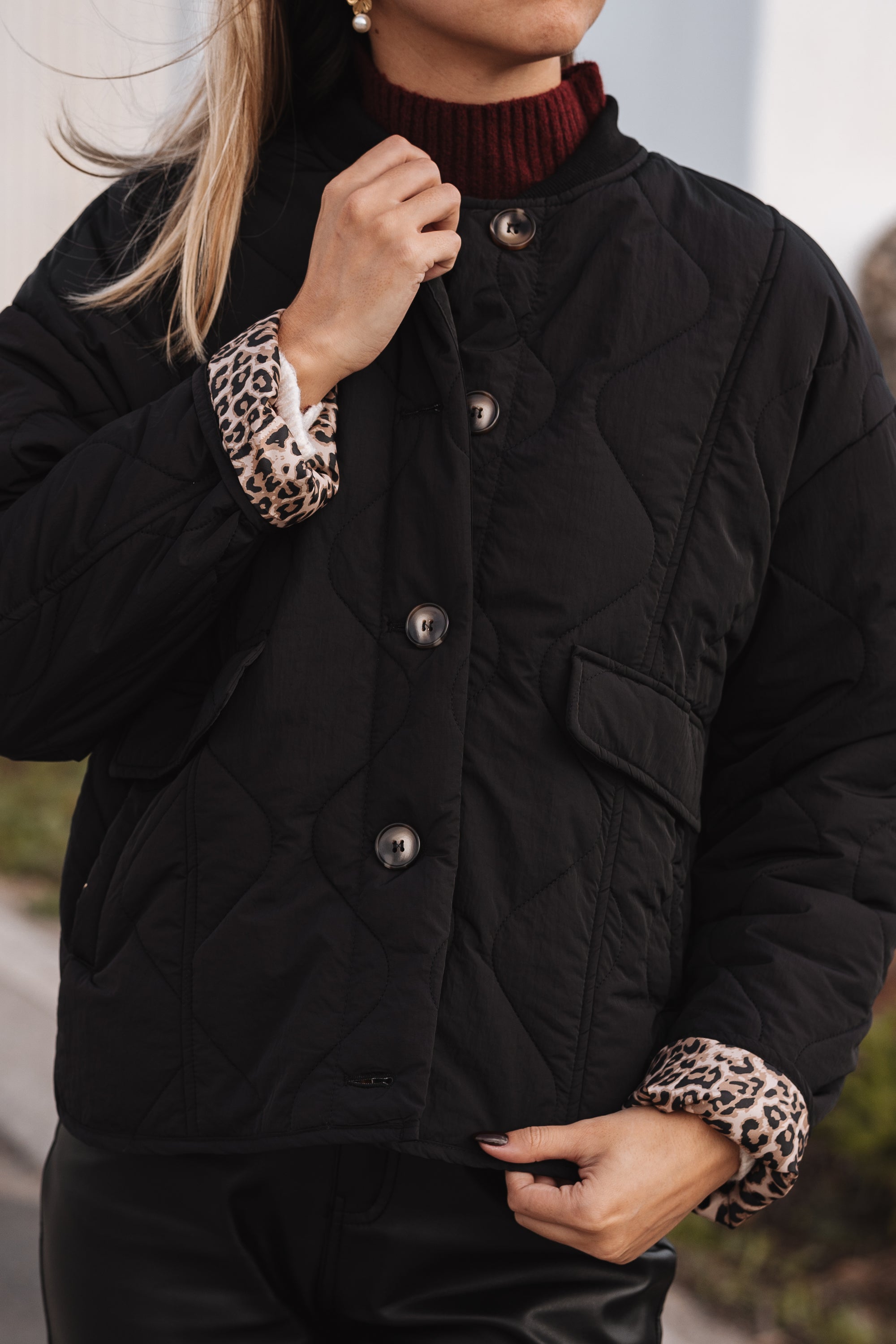 Bomber Jacket with Animal Print Lining