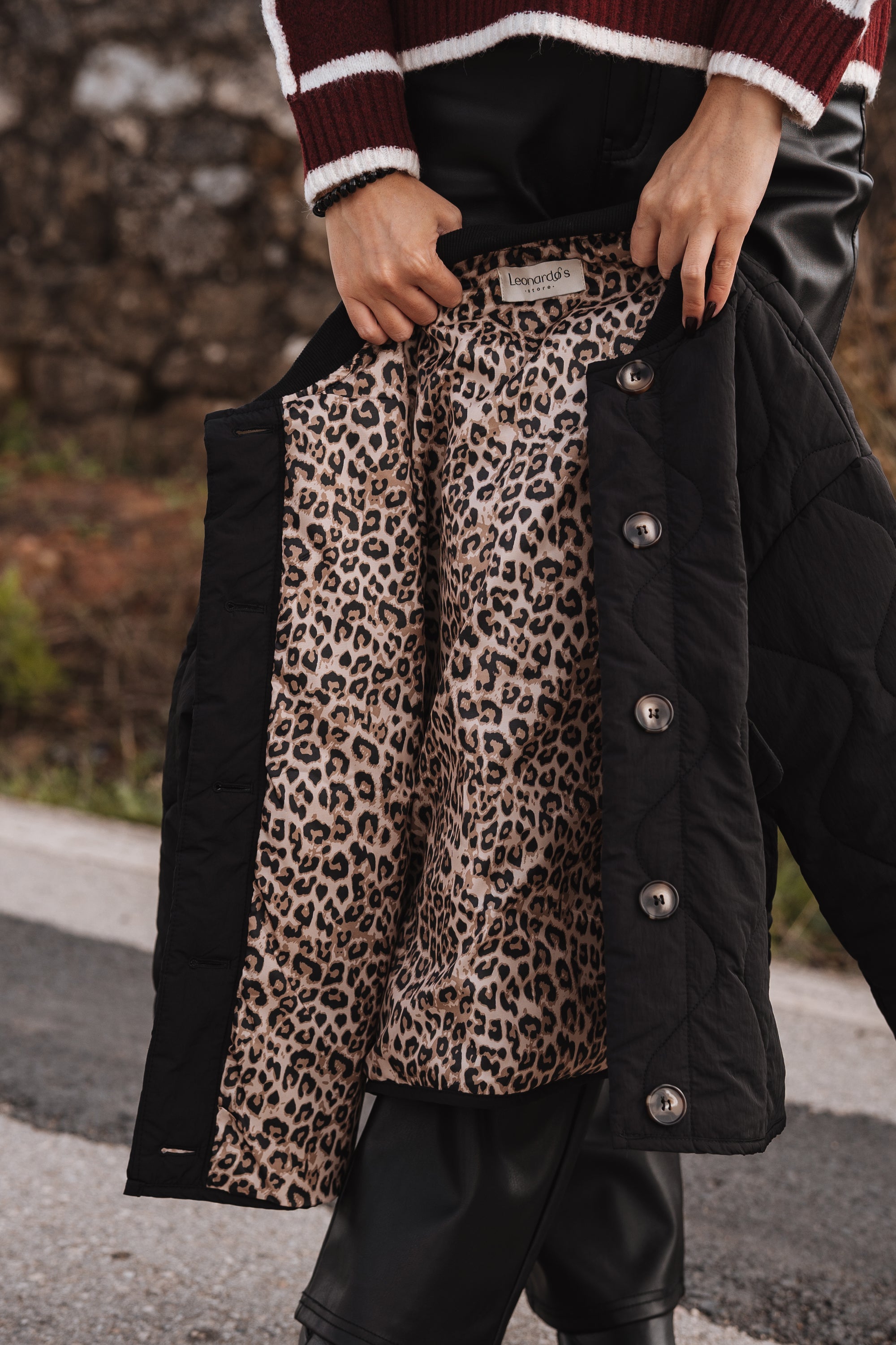 Bomber Jacket with Animal Print Lining
