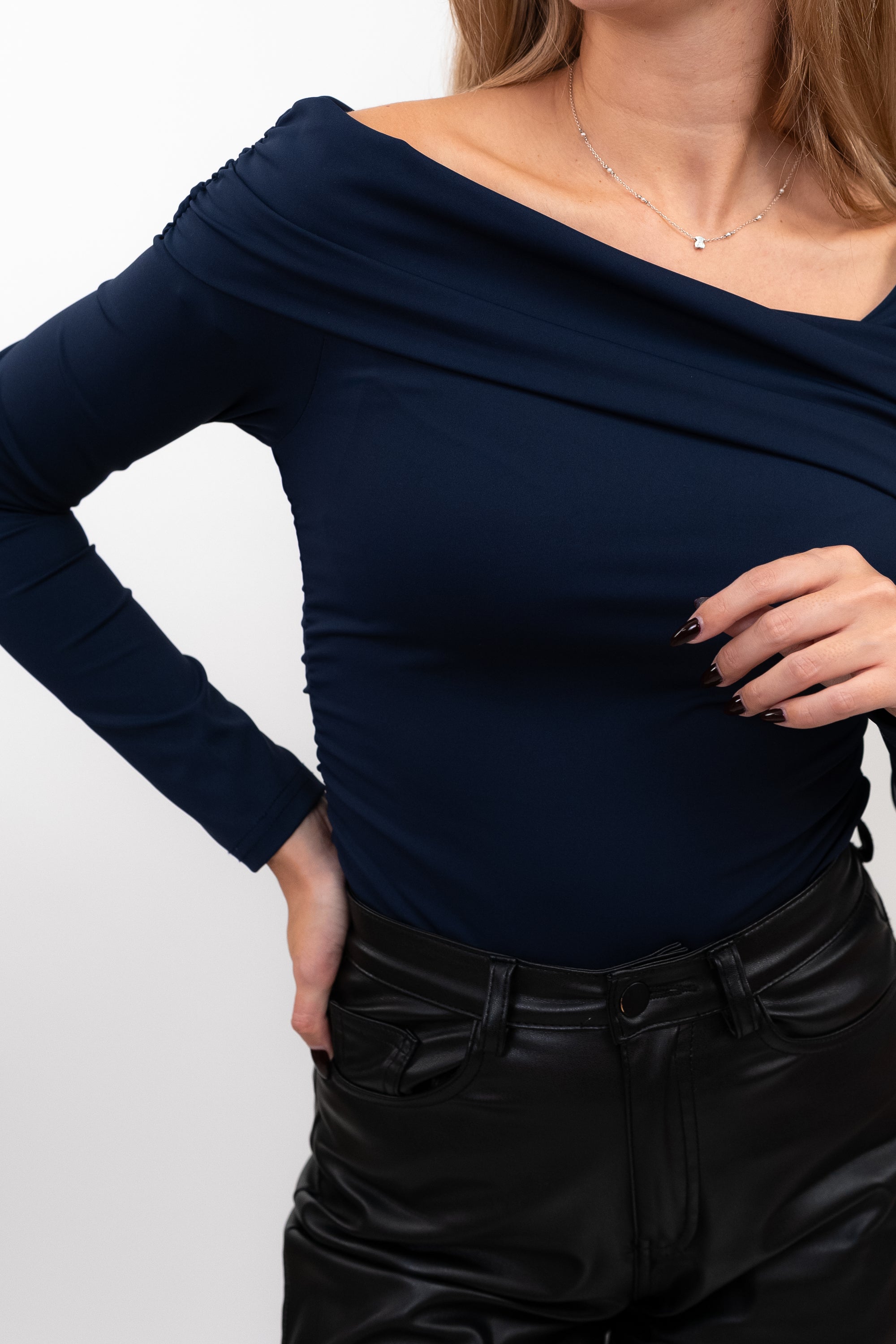 Stretch Mesh Bodysuit with Draping