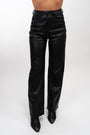 Wide-cut faux leather trousers