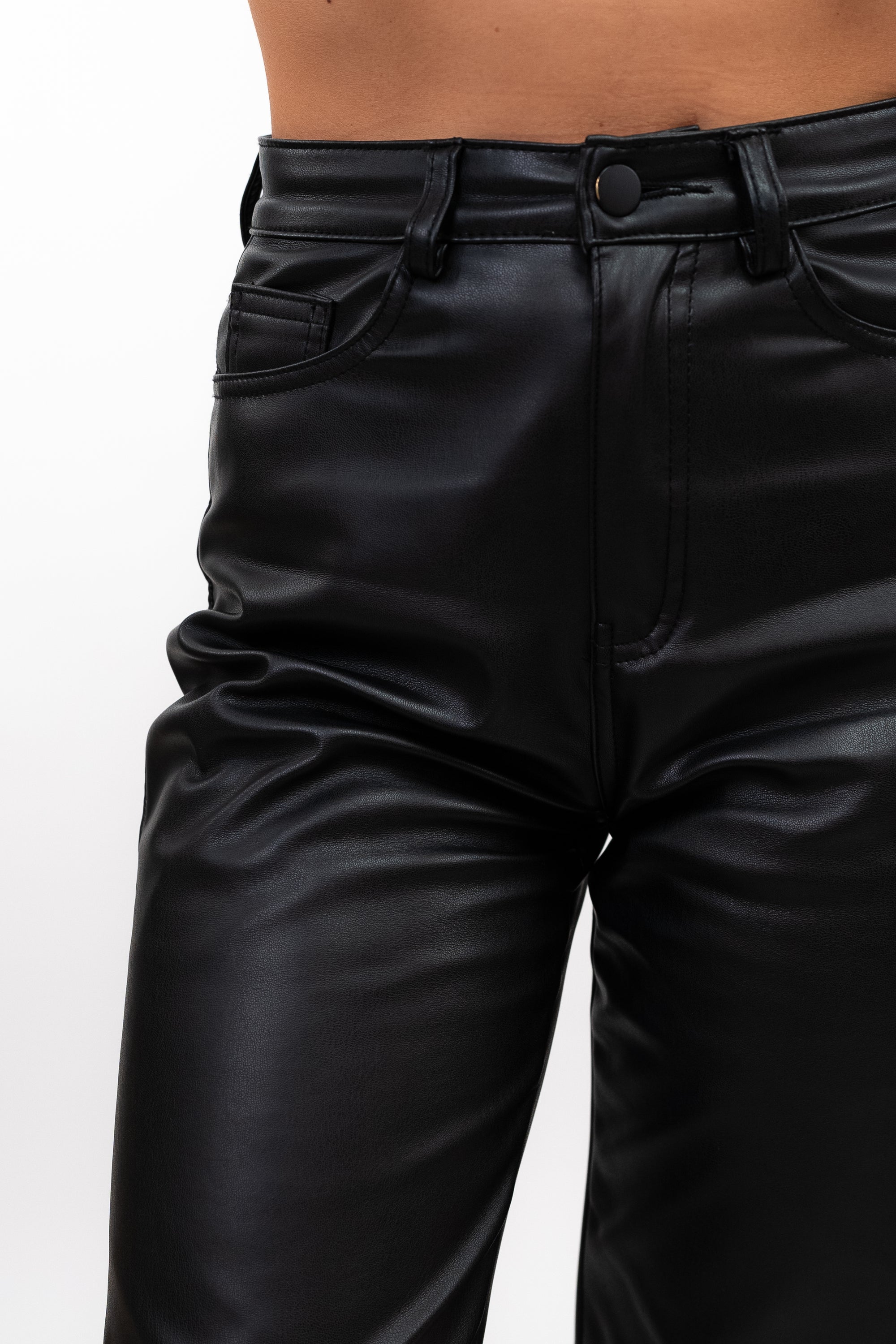 Wide-cut faux leather trousers