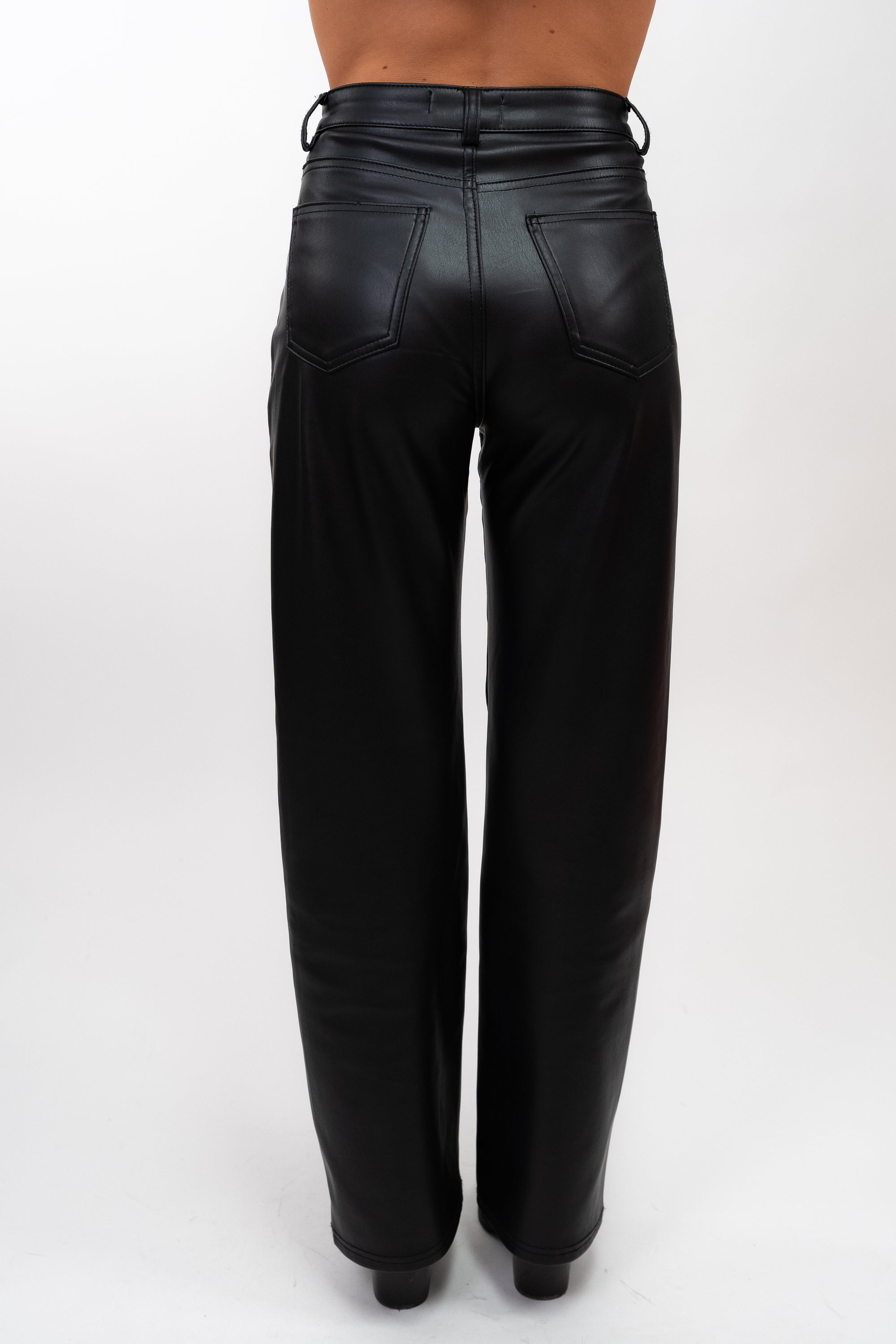 Wide-cut faux leather trousers