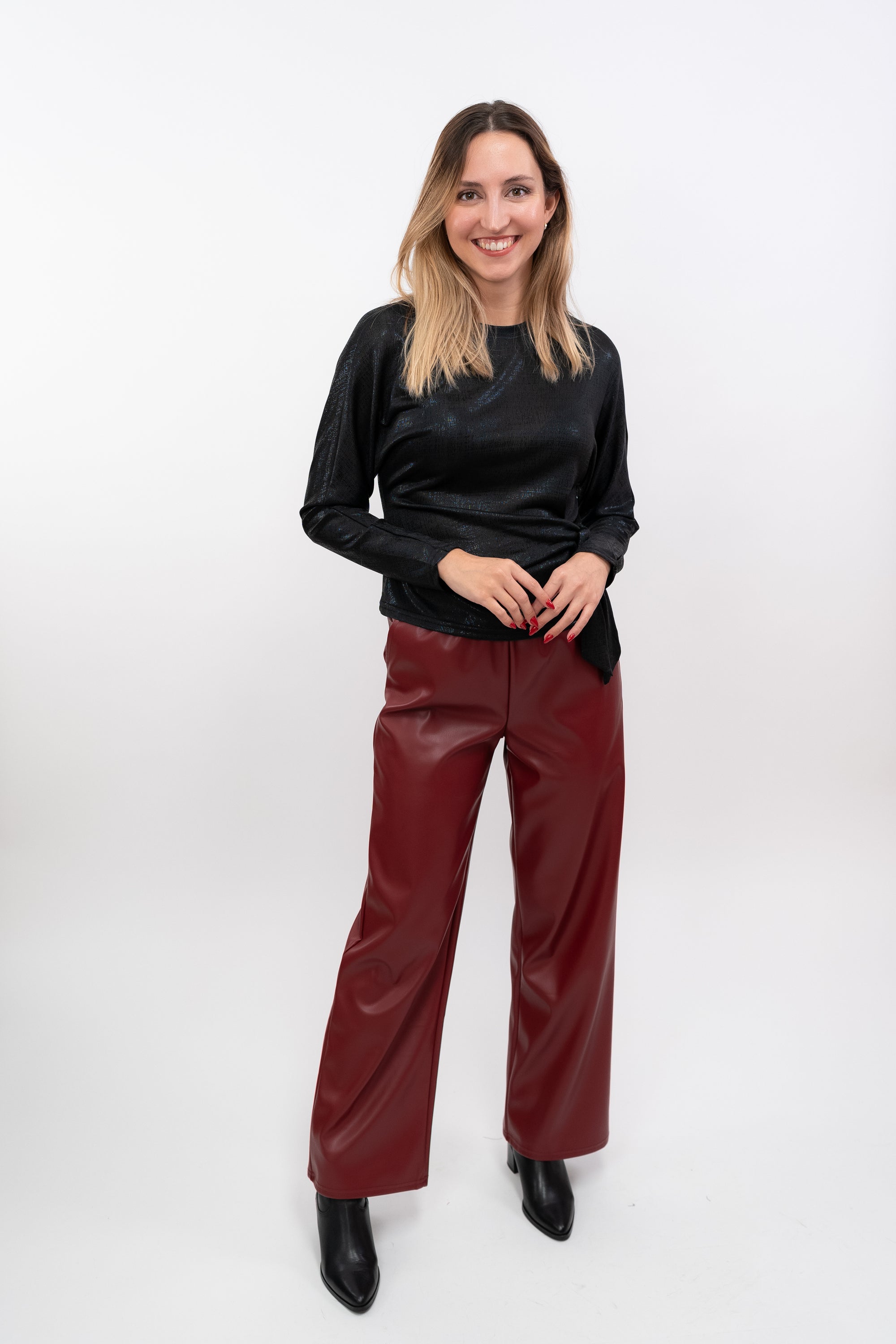 Wide-Leather Trousers with Elastic