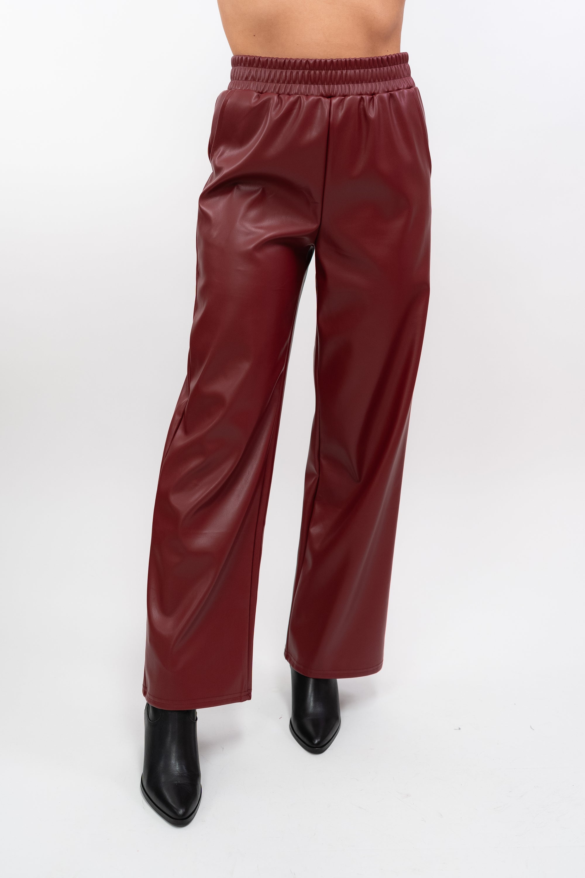 Wide-Leather Trousers with Elastic
