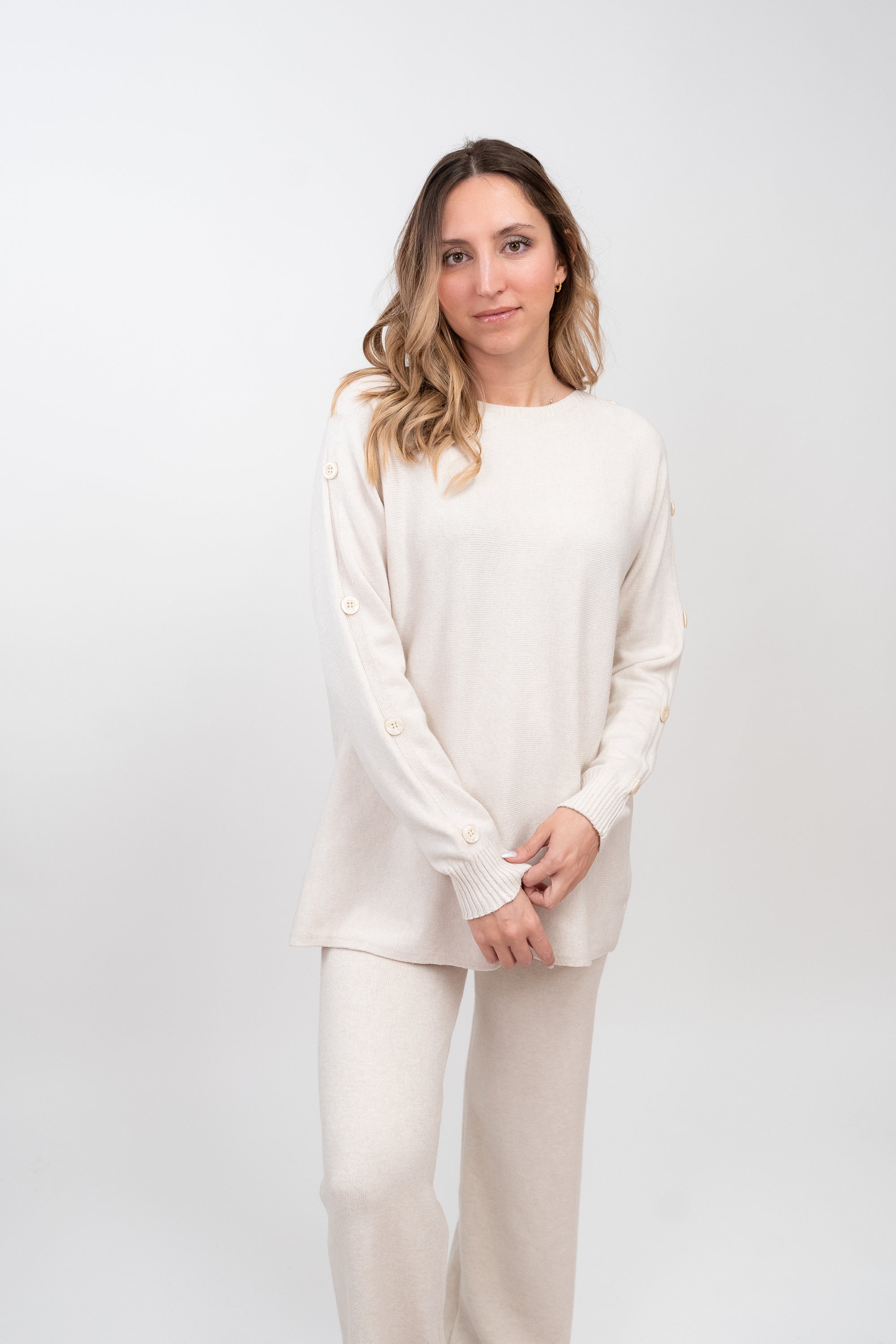 Conjunto de Malha Camisola com Botões + Calças