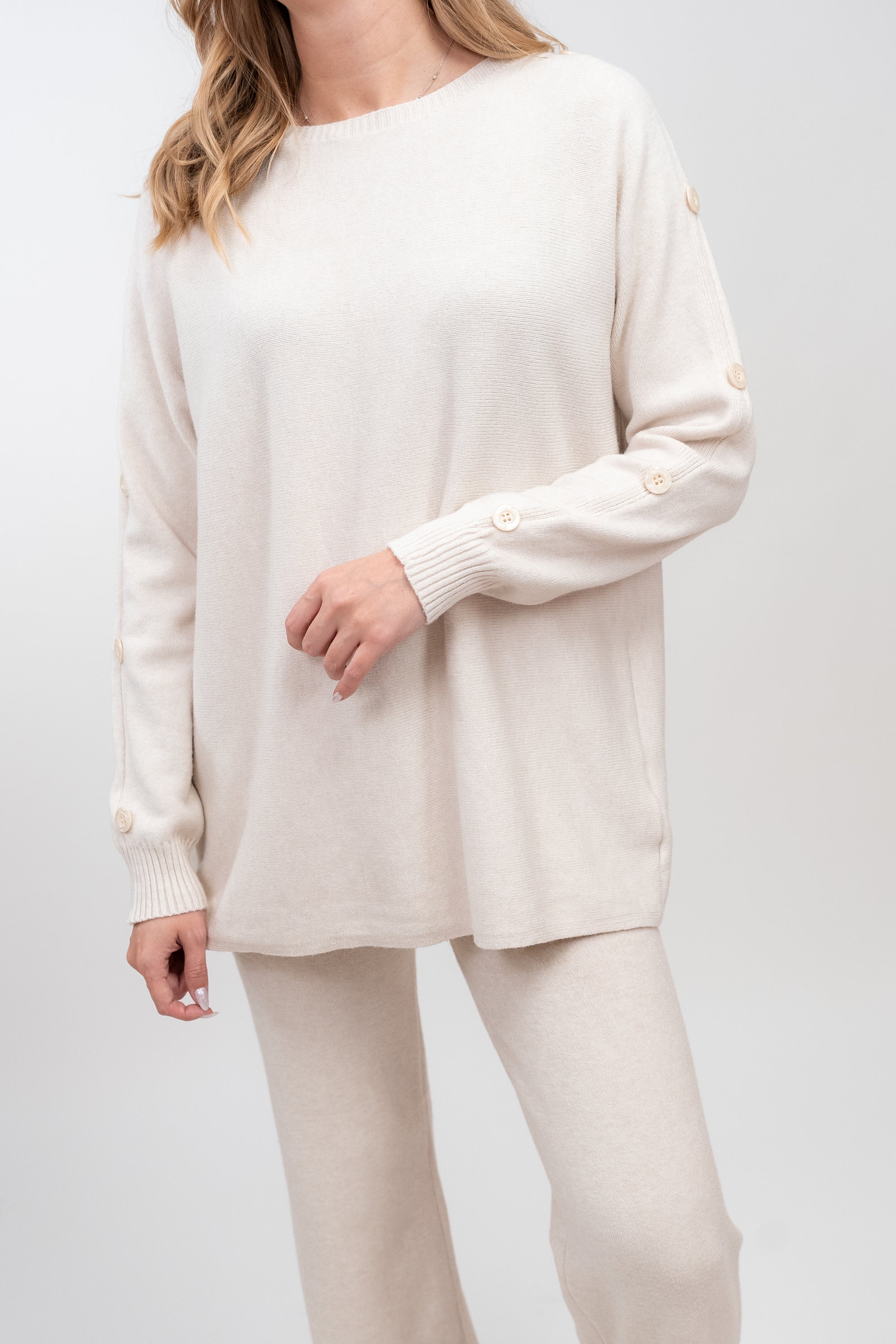 Knitted Button-Down Sweater + Trousers Set