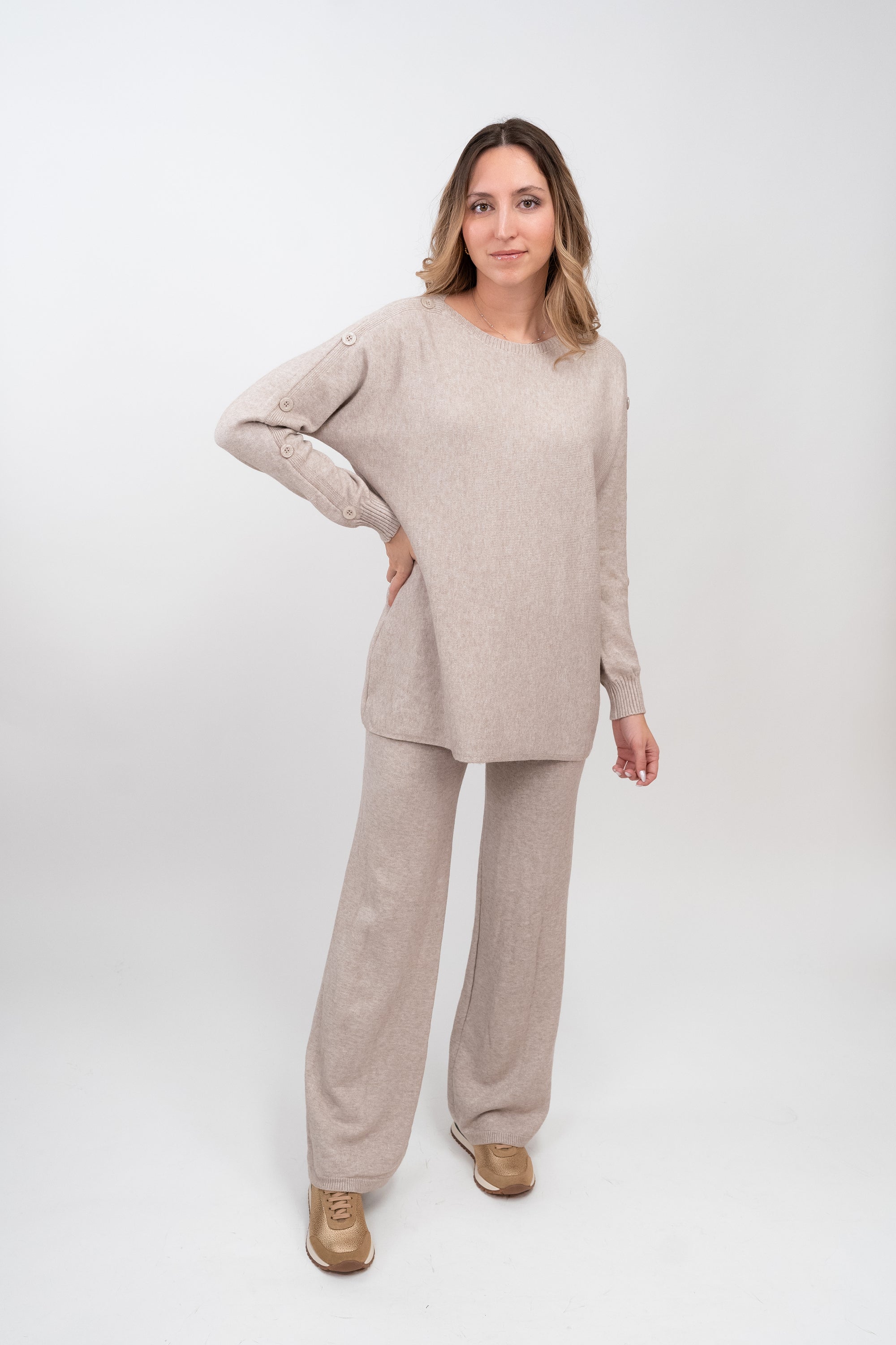 Conjunto de Malha Camisola com Botões + Calças