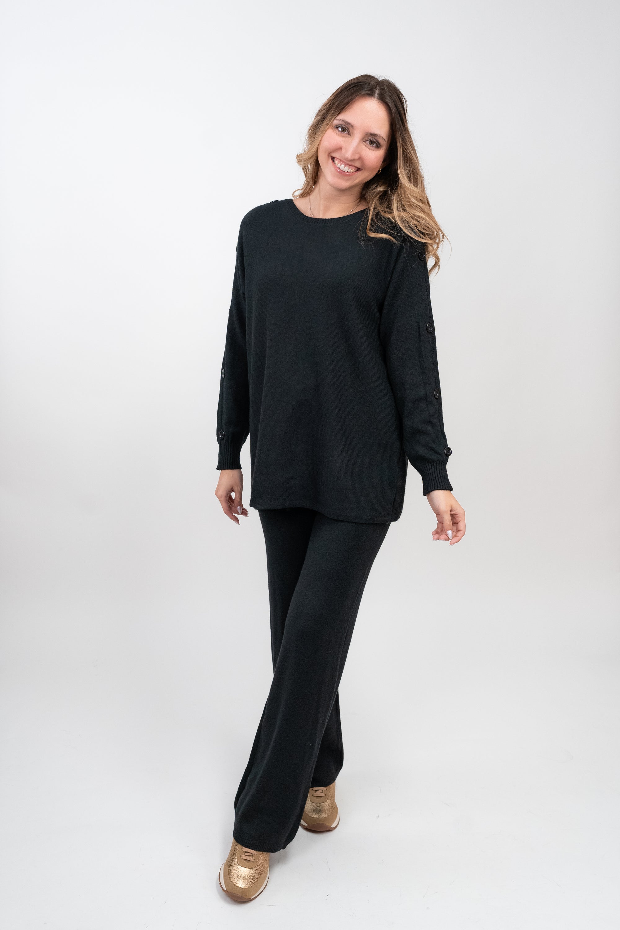 Knitted Button-Down Sweater + Trousers Set