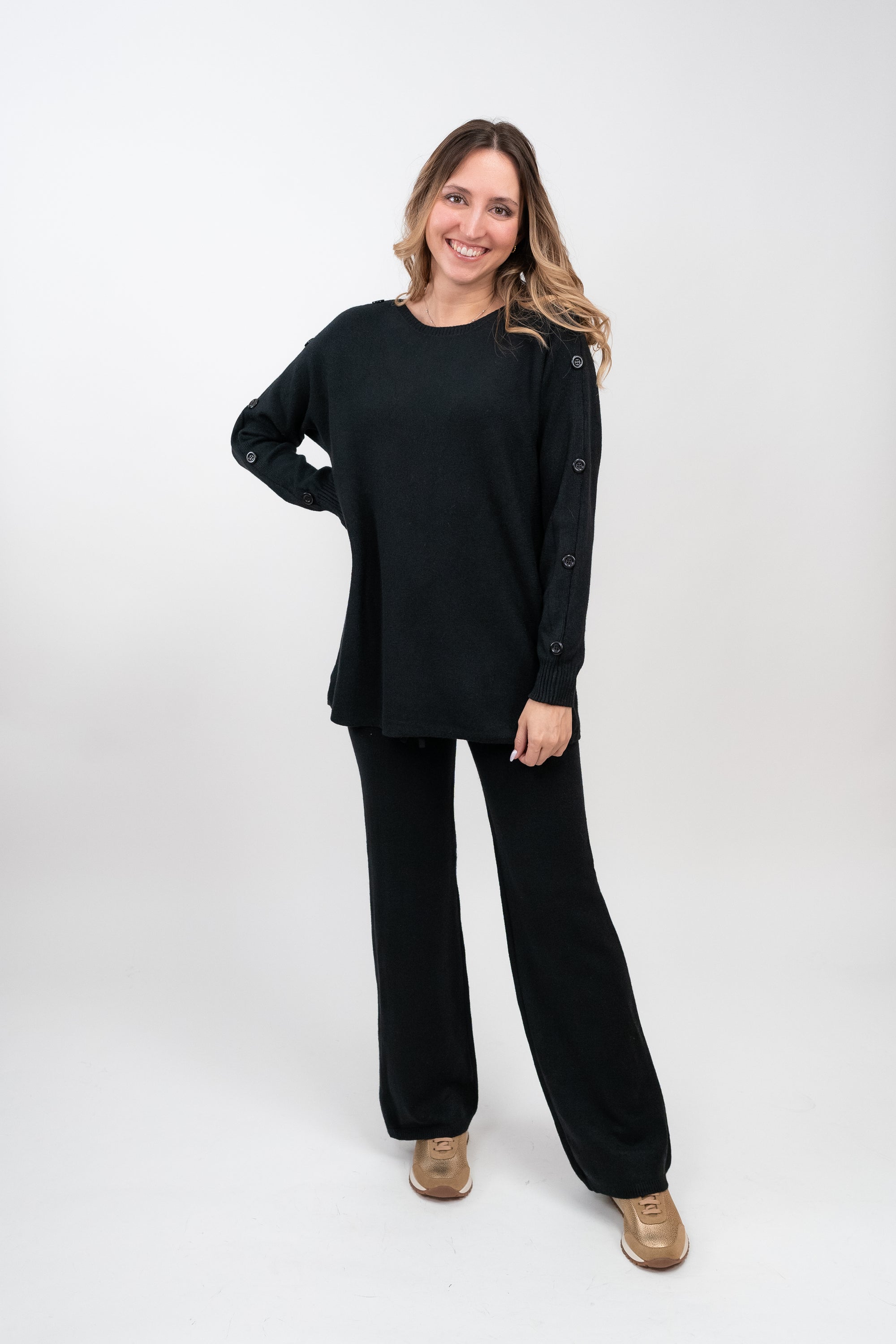Conjunto de Malha Camisola com Botões + Calças