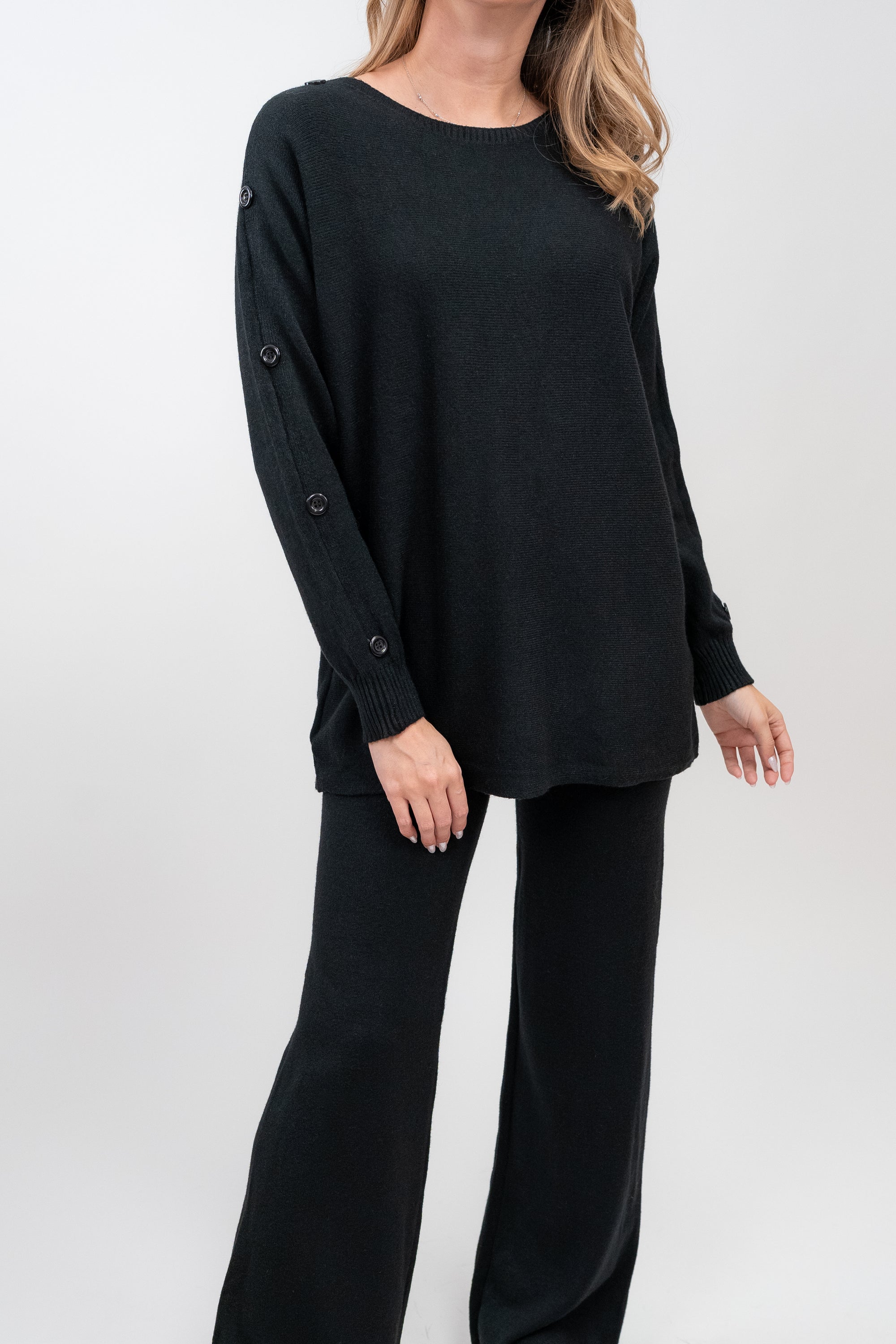 Knitted Button-Down Sweater + Trousers Set