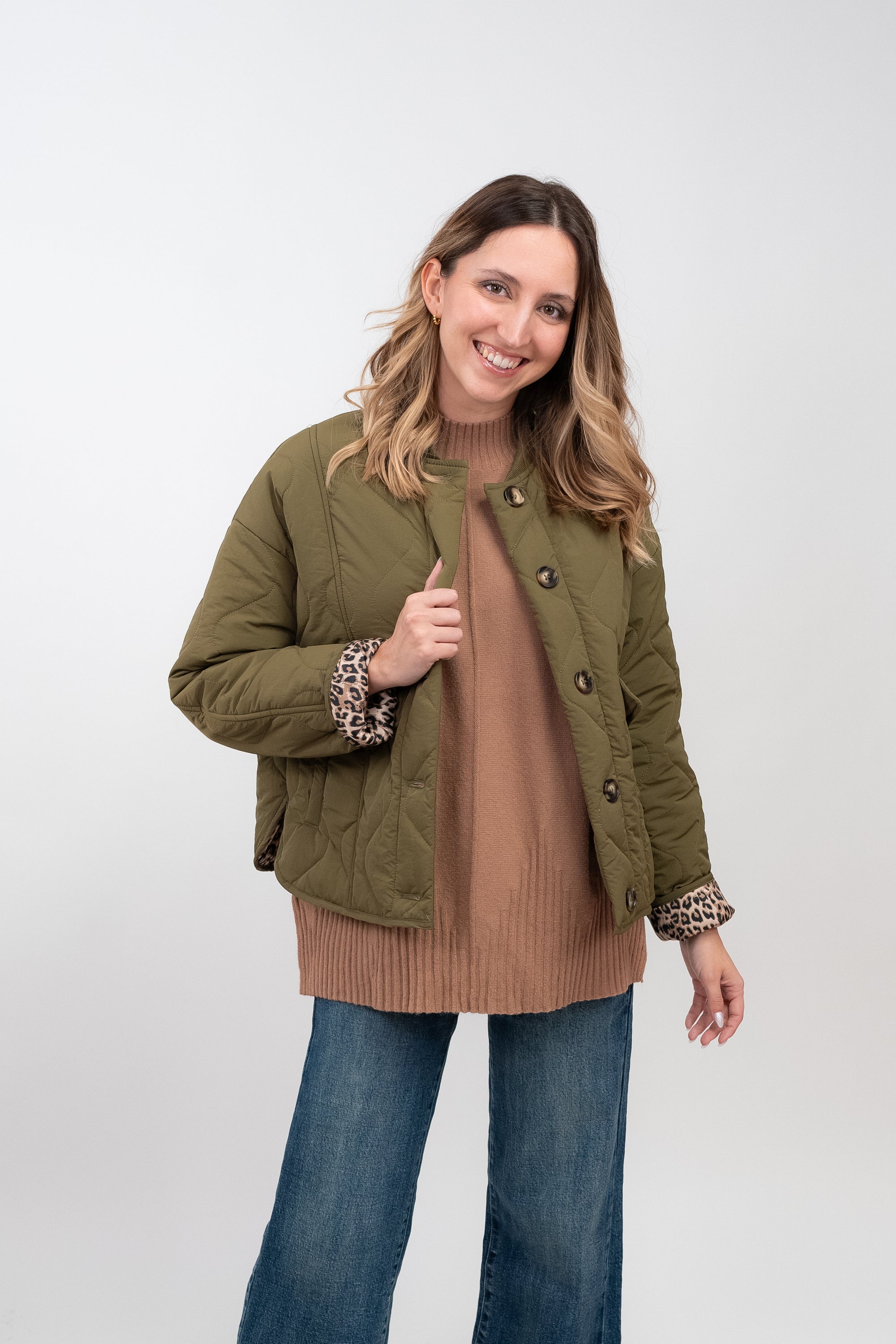 Bomber Jacket with Animal Print Lining