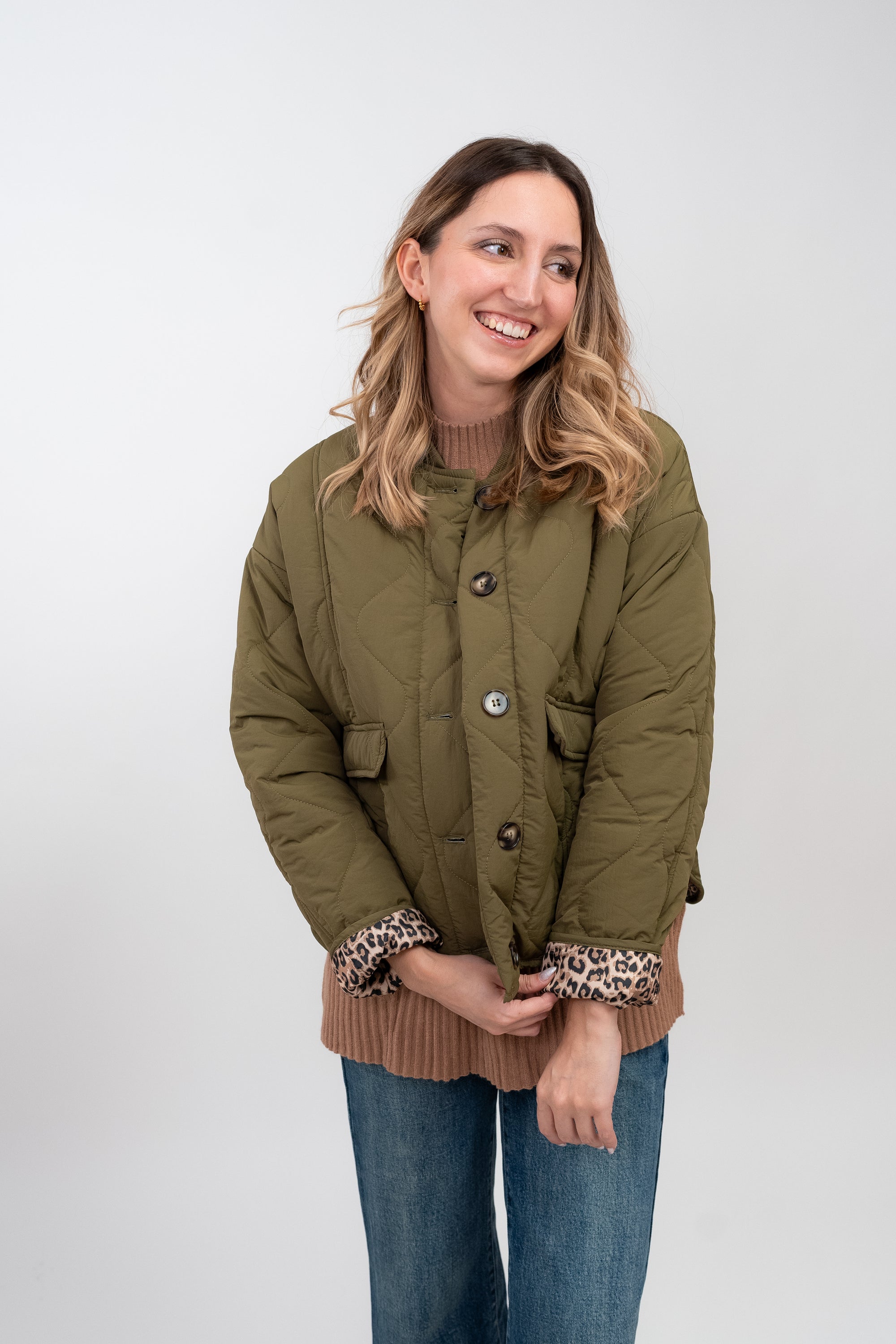 Bomber Jacket with Animal Print Lining