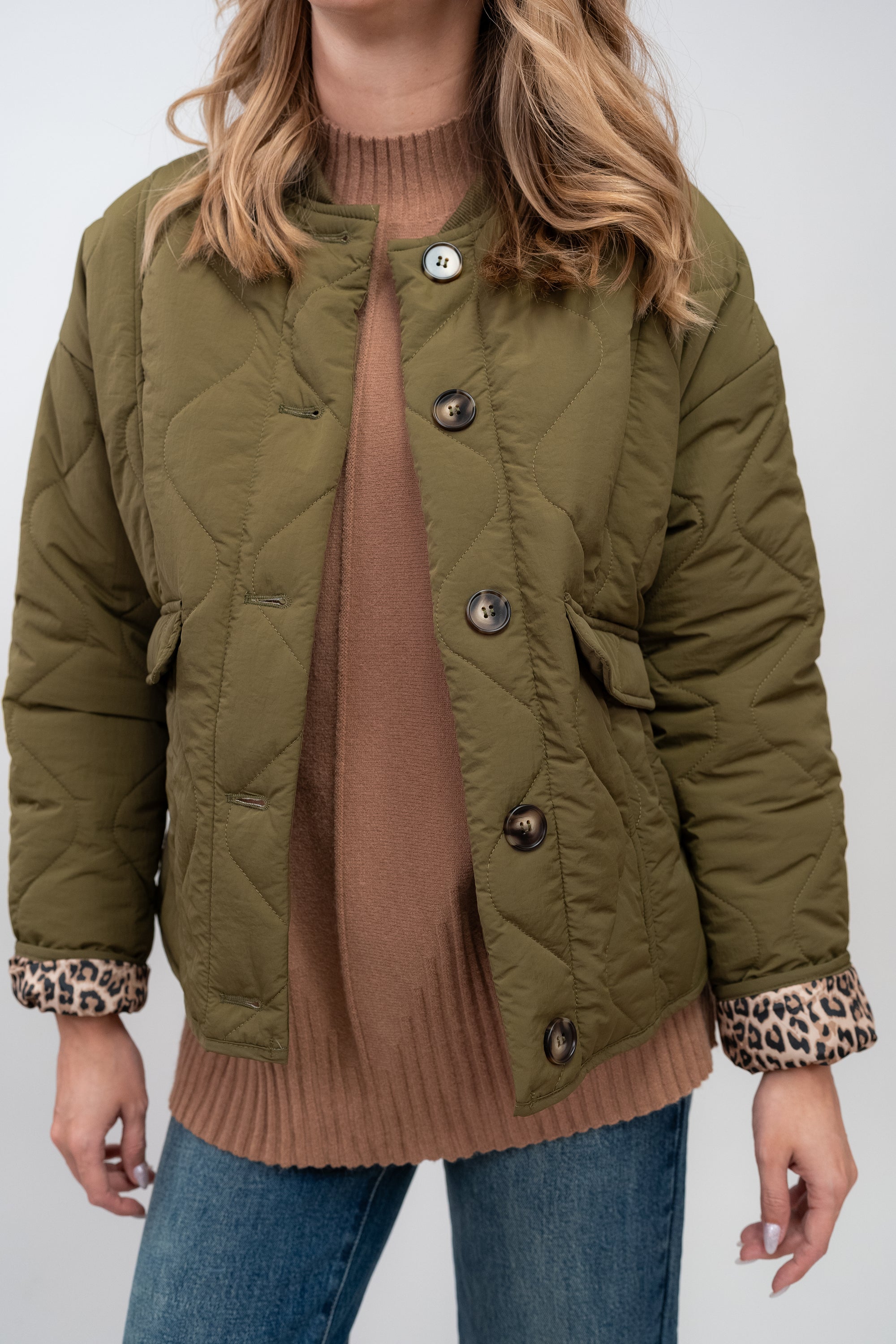 Bomber Jacket with Animal Print Lining