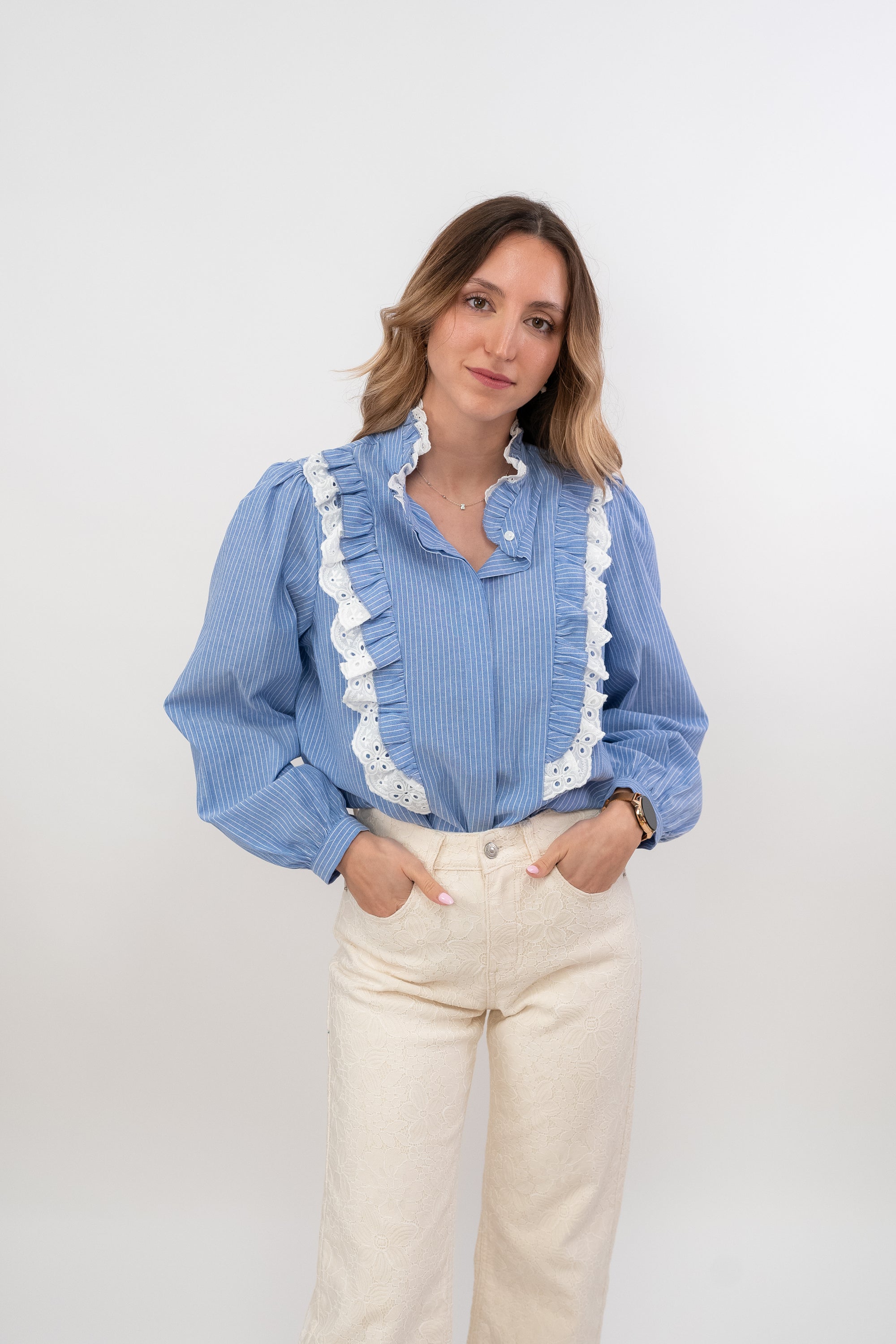Striped and Embroidered Shirt