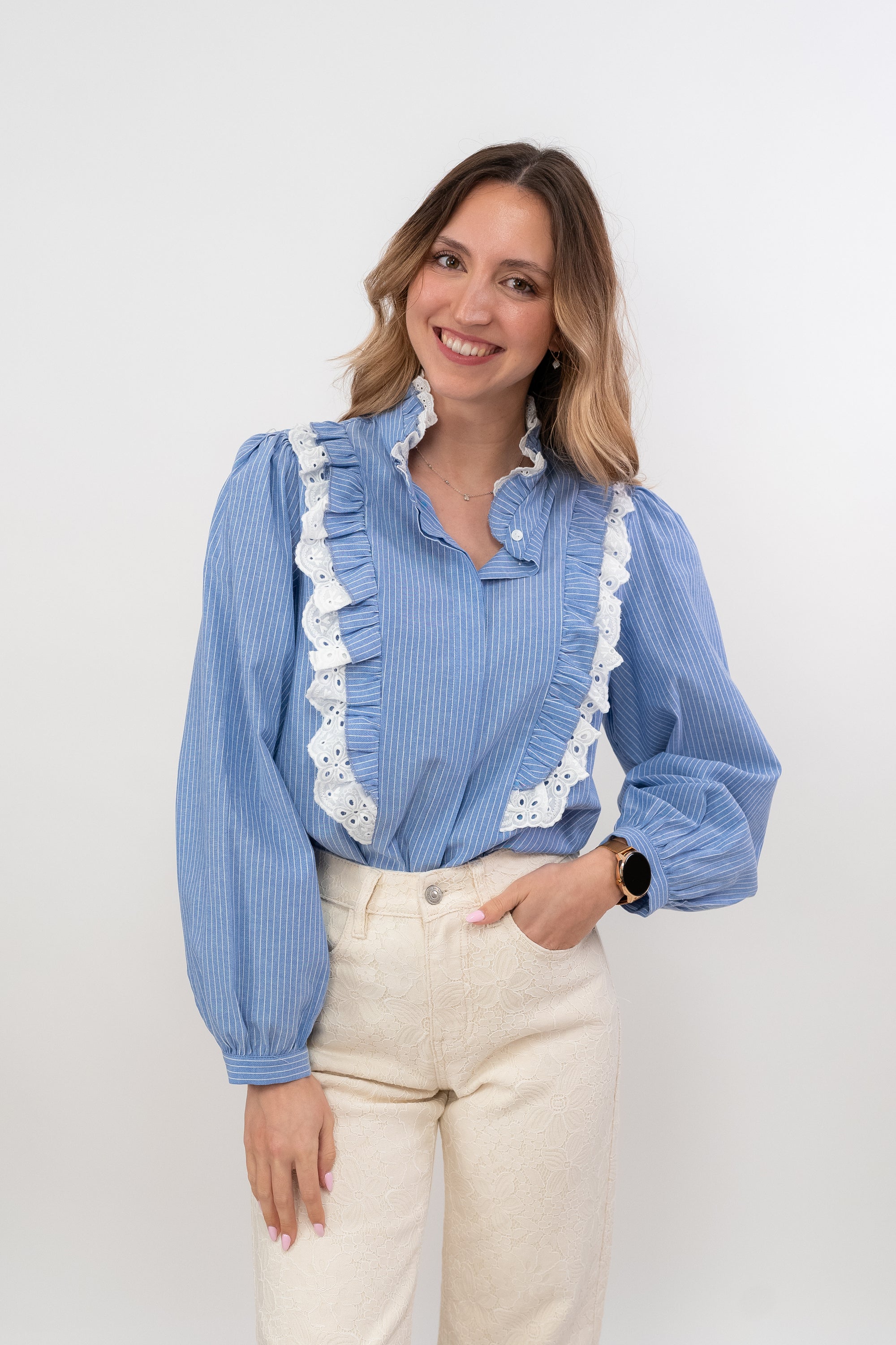 Striped and Embroidered Shirt
