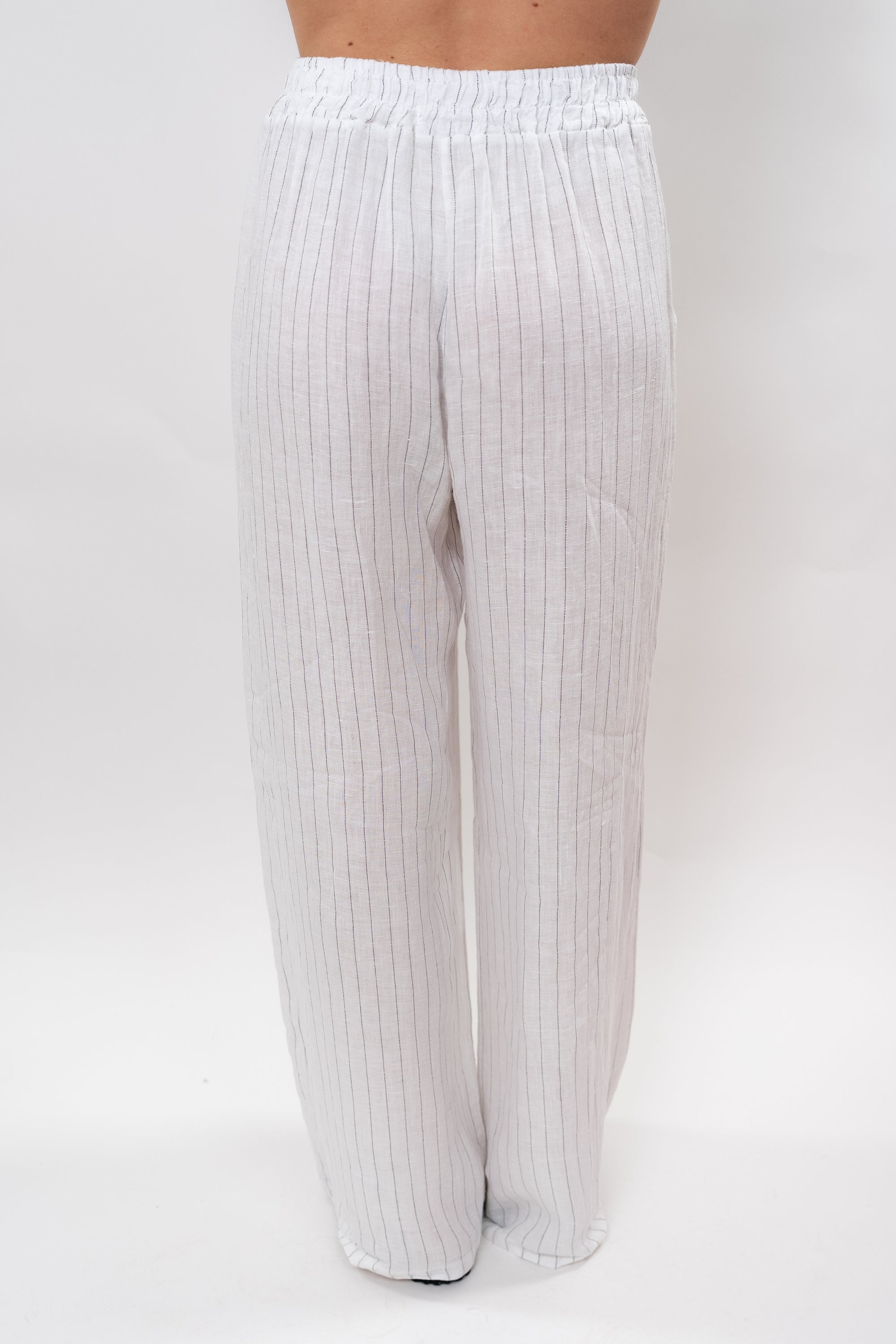 Pantalones anchos de rayas de lino 100 %