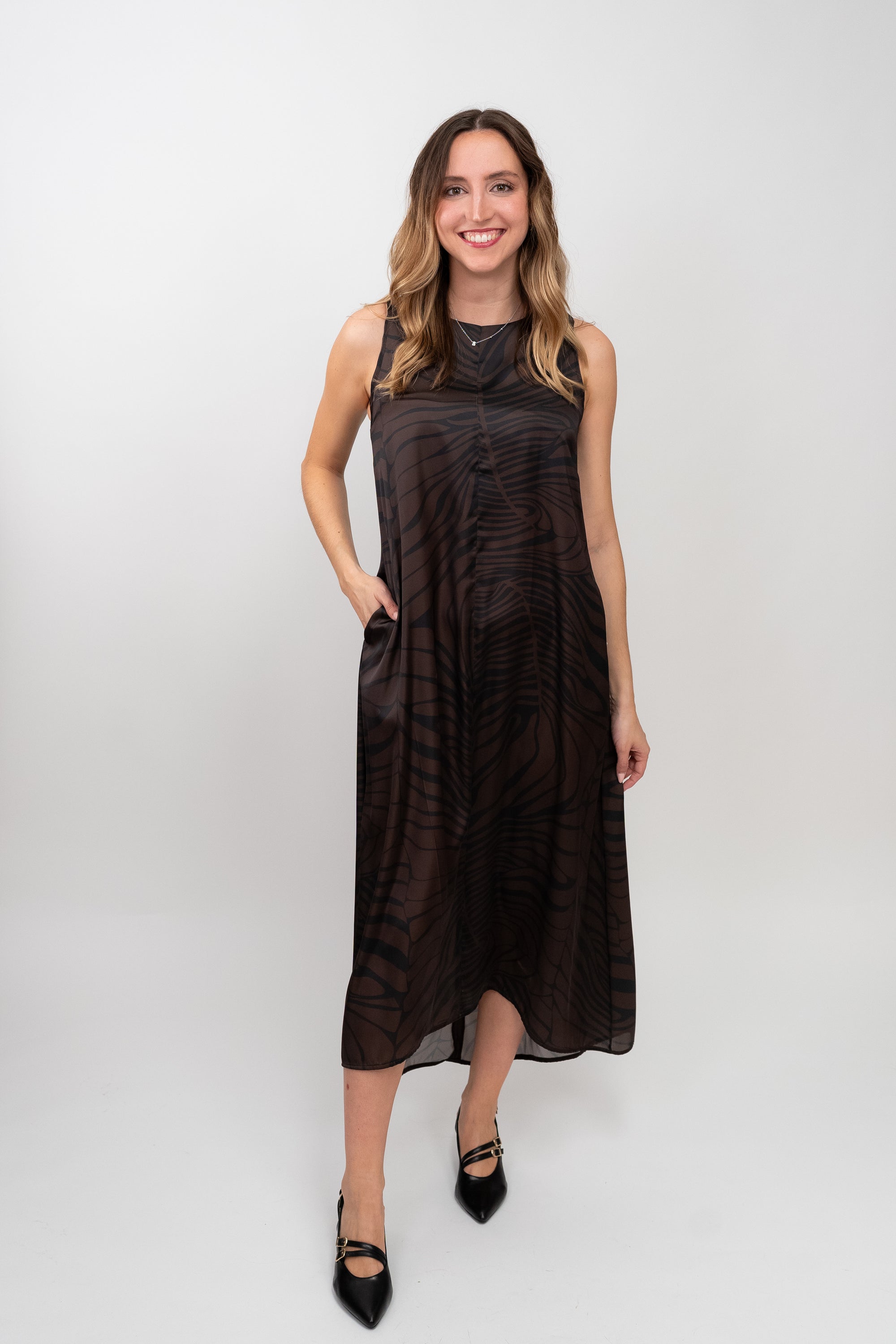 Vestido Midi Acetinado Estampado
