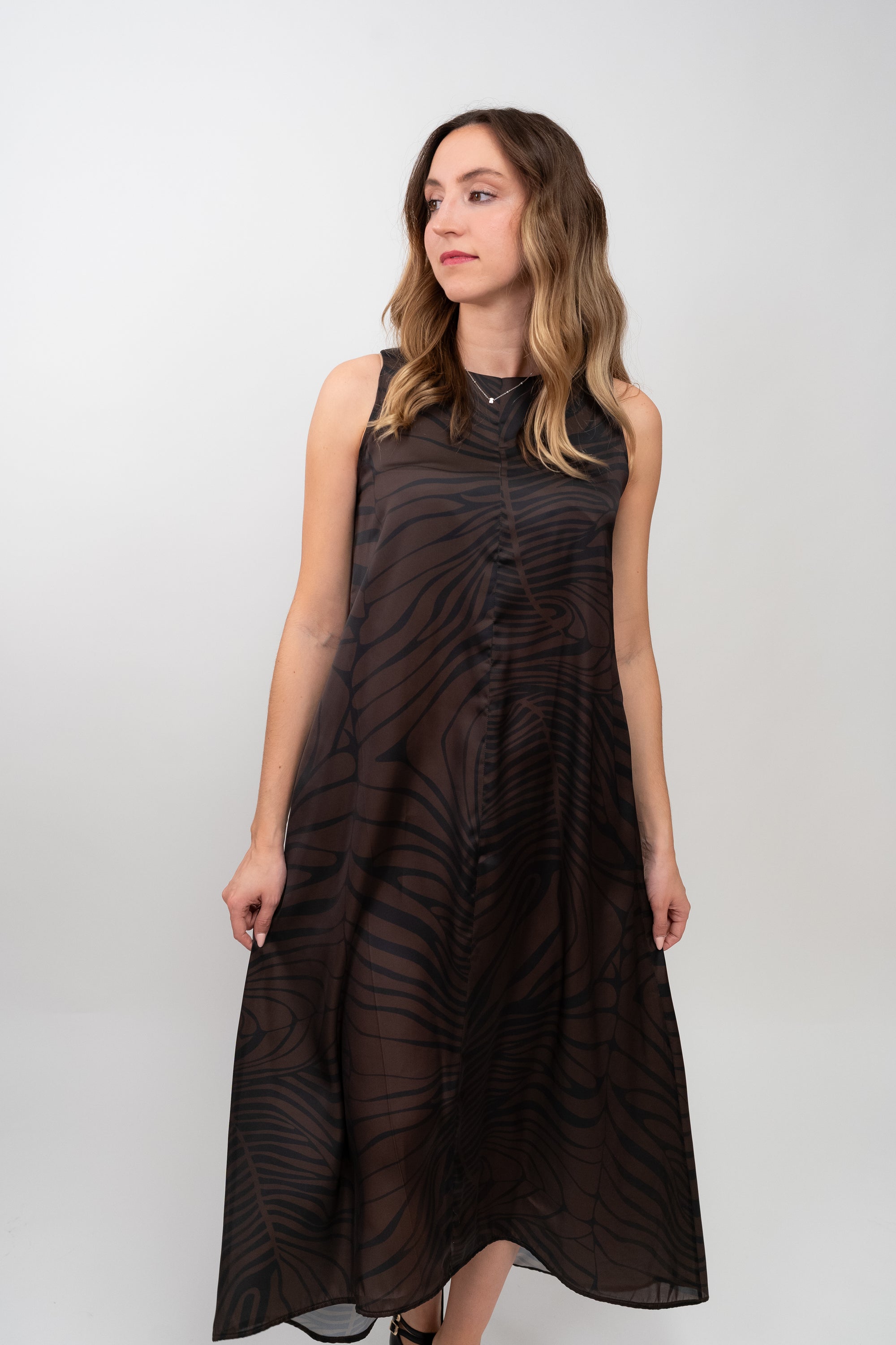 Vestido Midi Acetinado Estampado