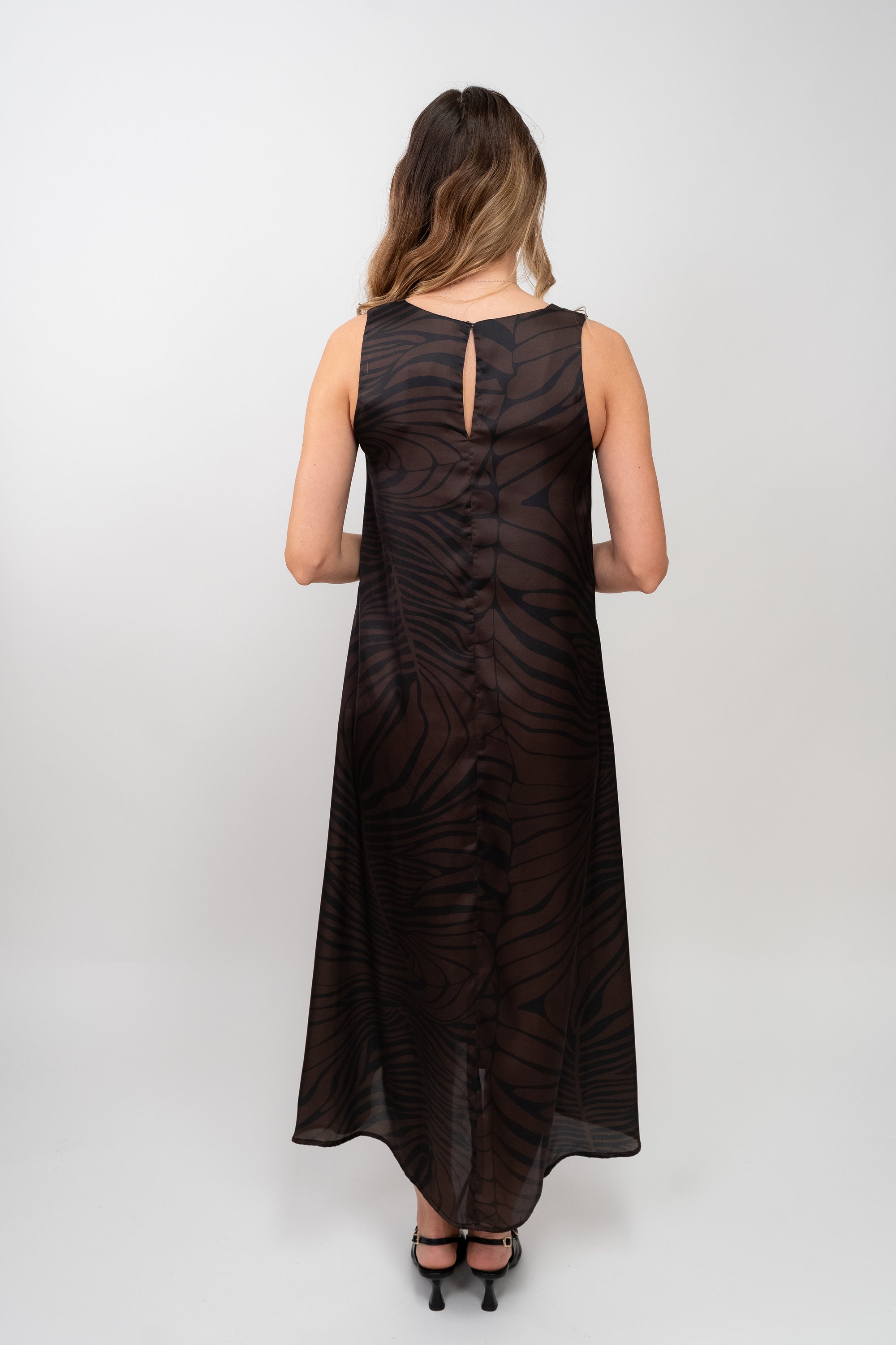 Vestido Midi Acetinado Estampado