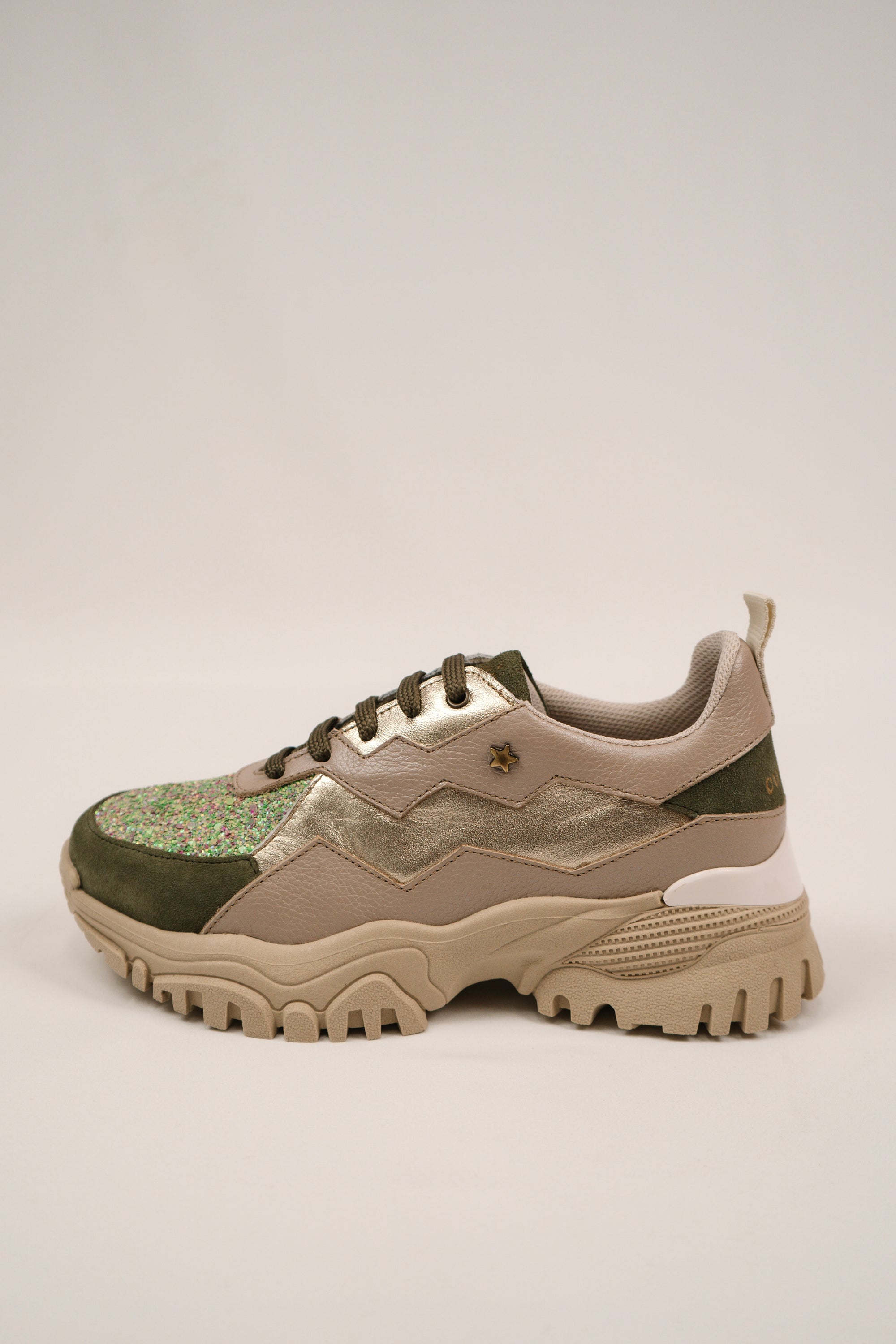 Suede Sneakers with Glitter and Tractor Sole
