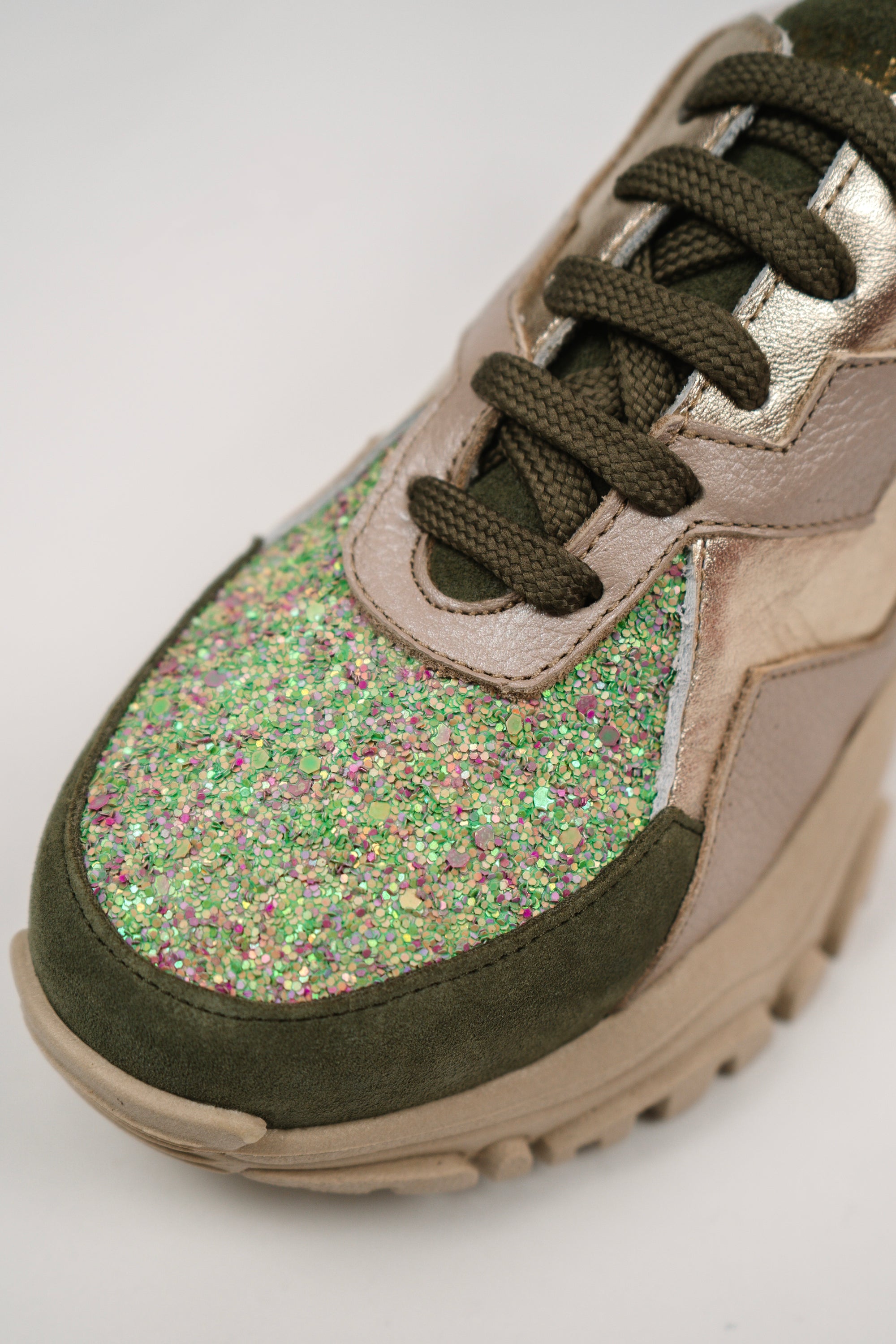 Suede Sneakers with Glitter and Tractor Sole