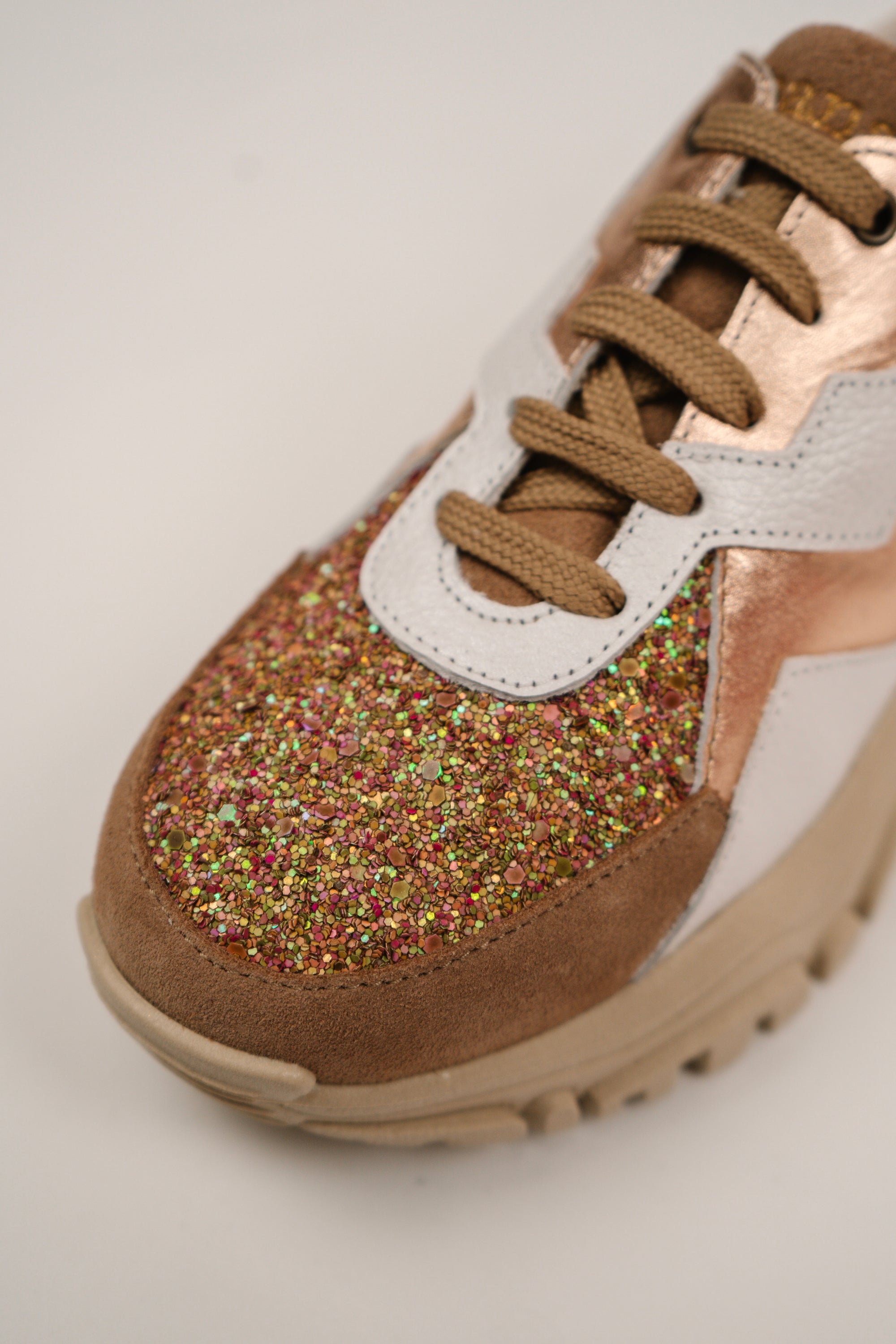 Suede Sneakers with Glitter and Tractor Sole