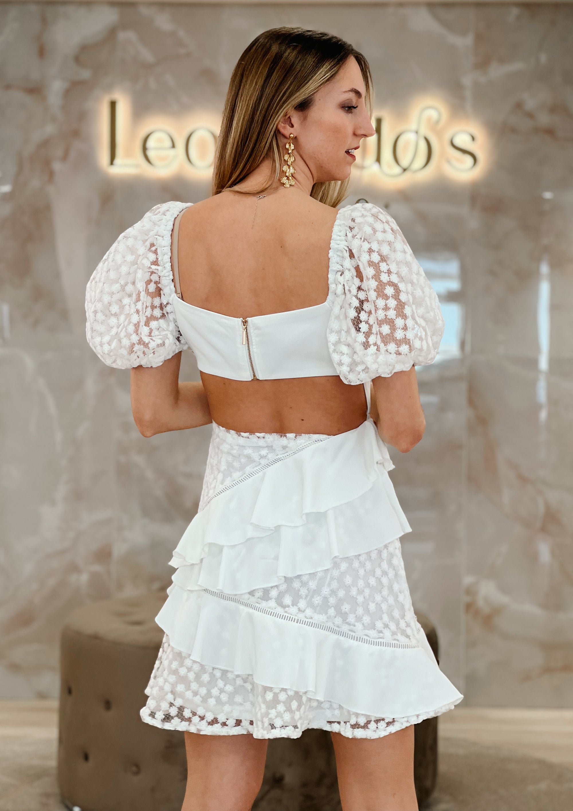 Short Dress with Embroidered Ruffles