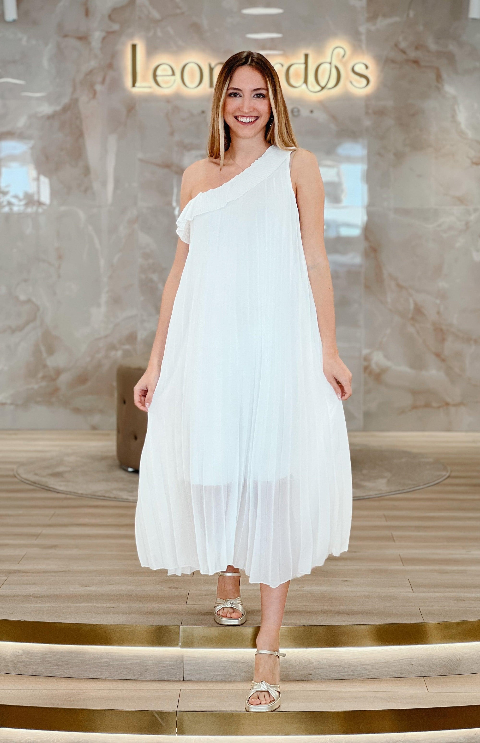 Vestido plisado de un hombro