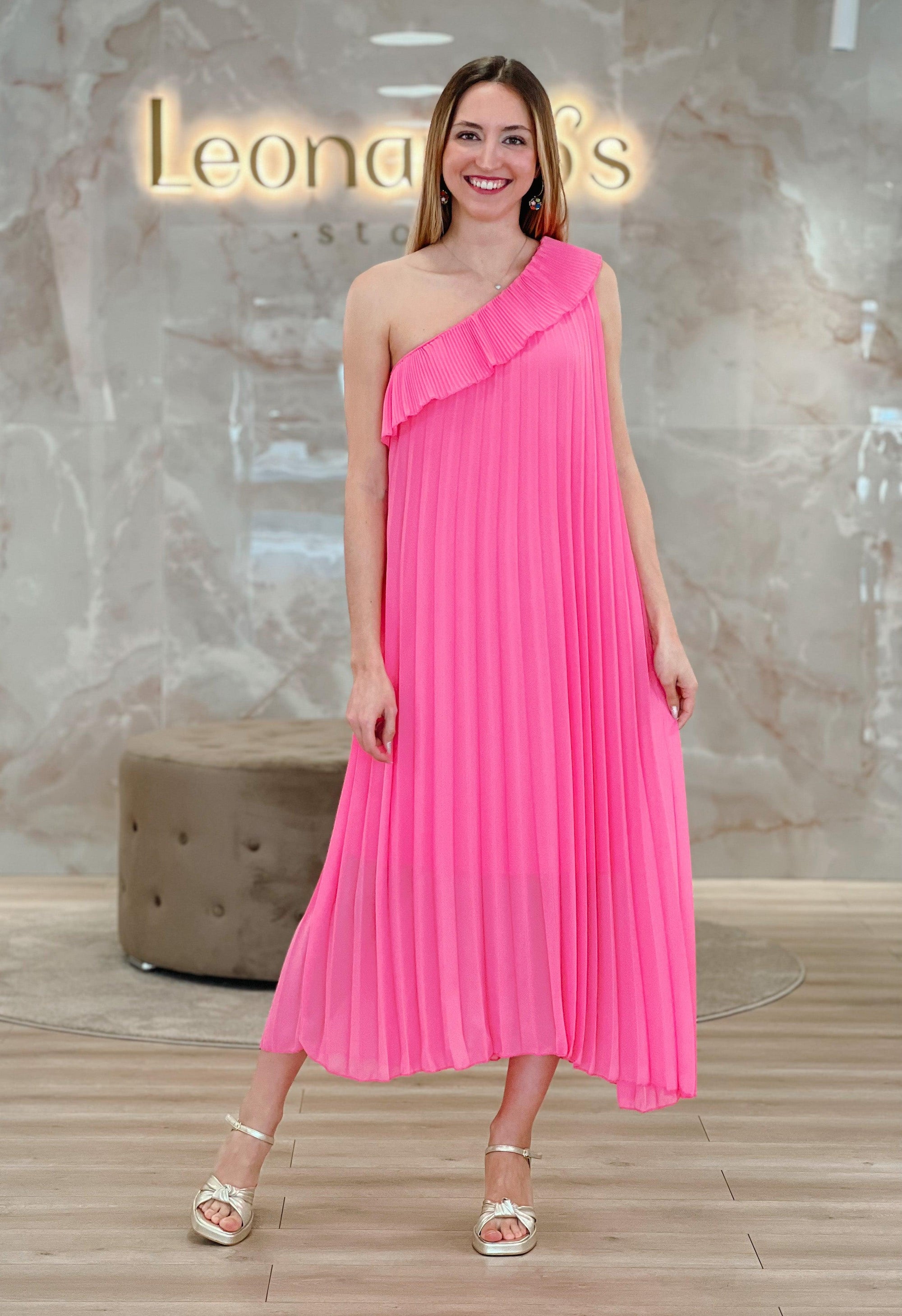 Vestido plisado de un hombro
