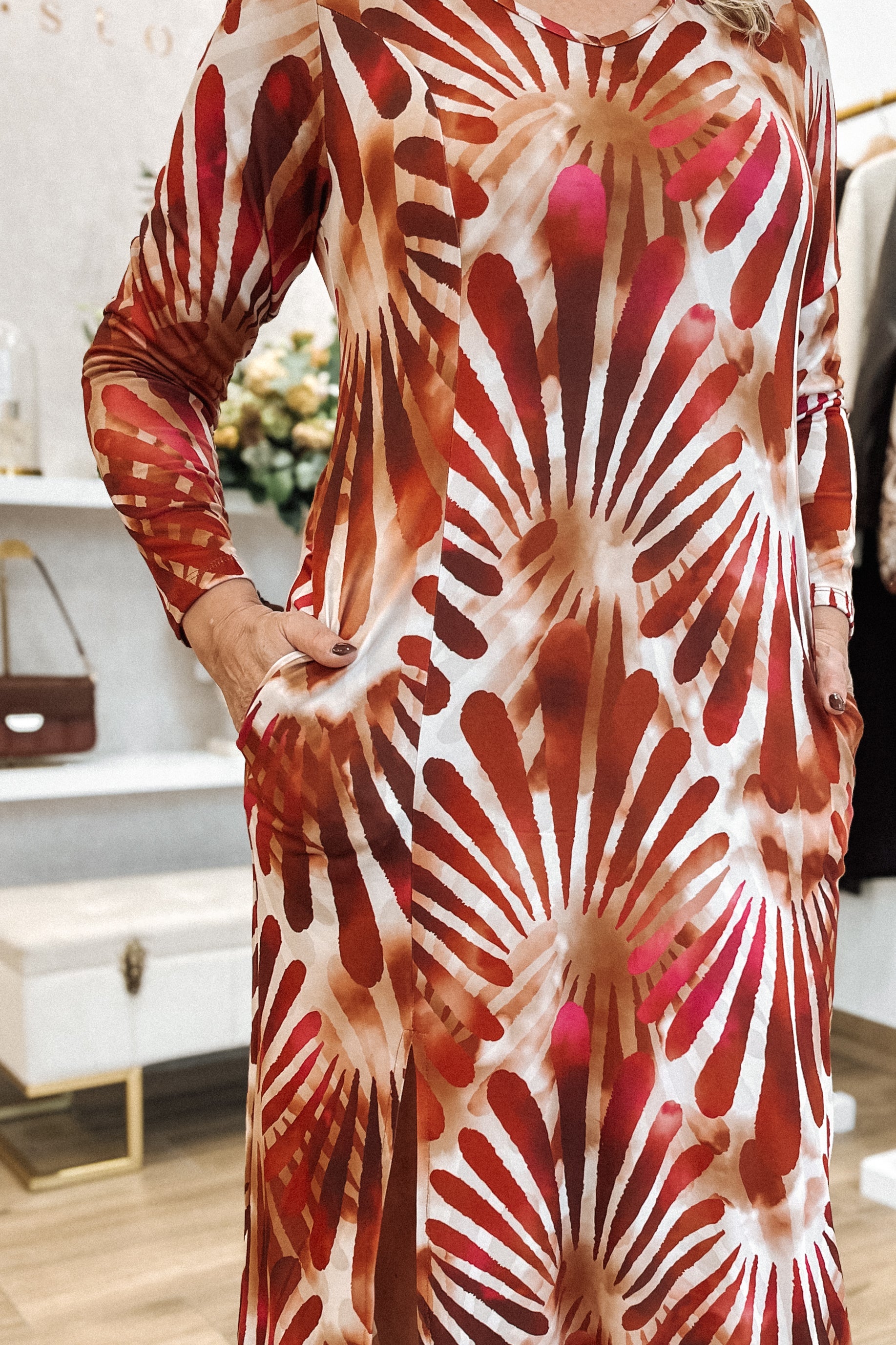 Vestido Malha Aveludada Estampada