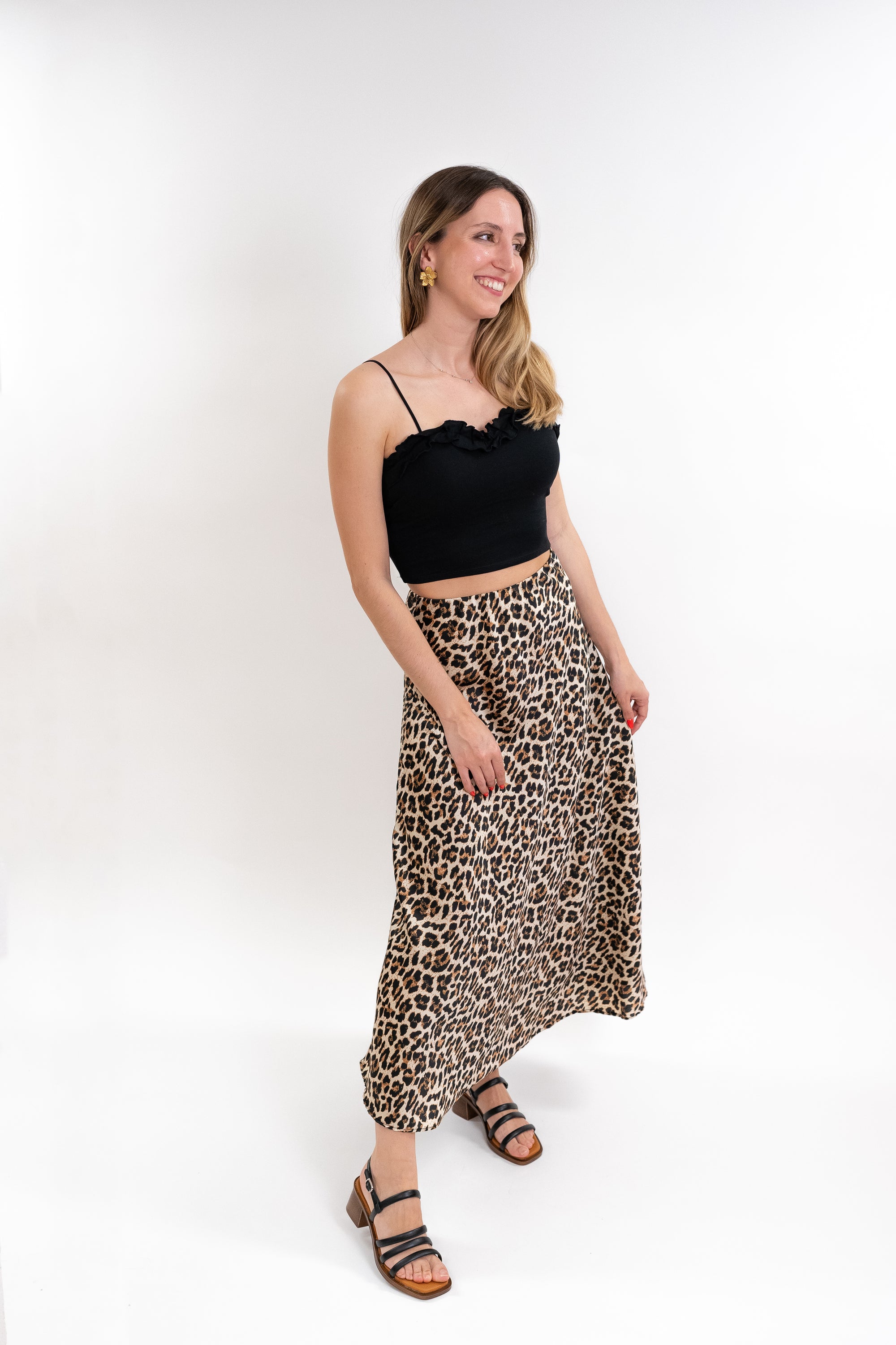 Saia Acetinada Animal Print Midi